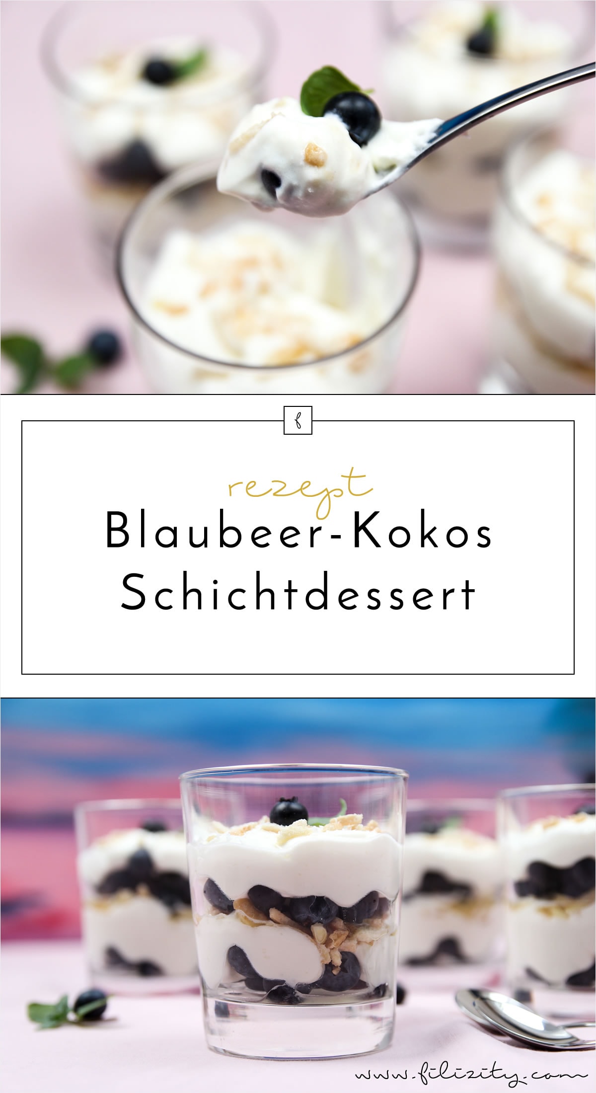 Sommer-Rezept: Blaubeer-Frischkäse-Schichtdessert mit Kokos