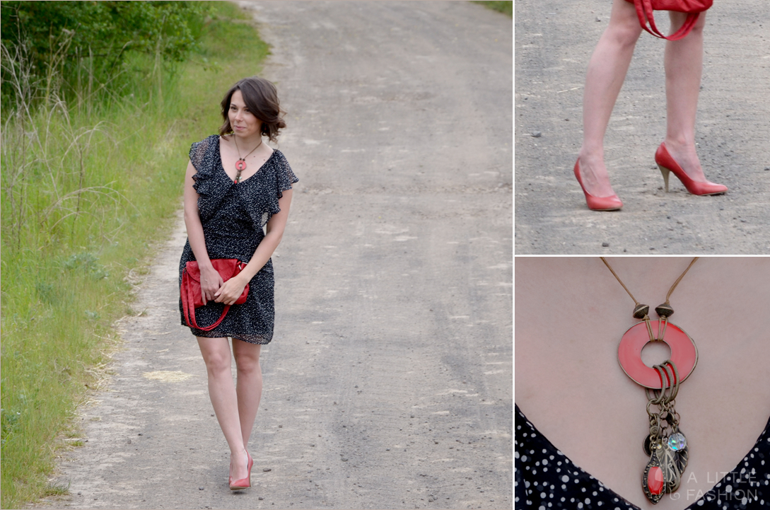 Red pumps & polkadot dress