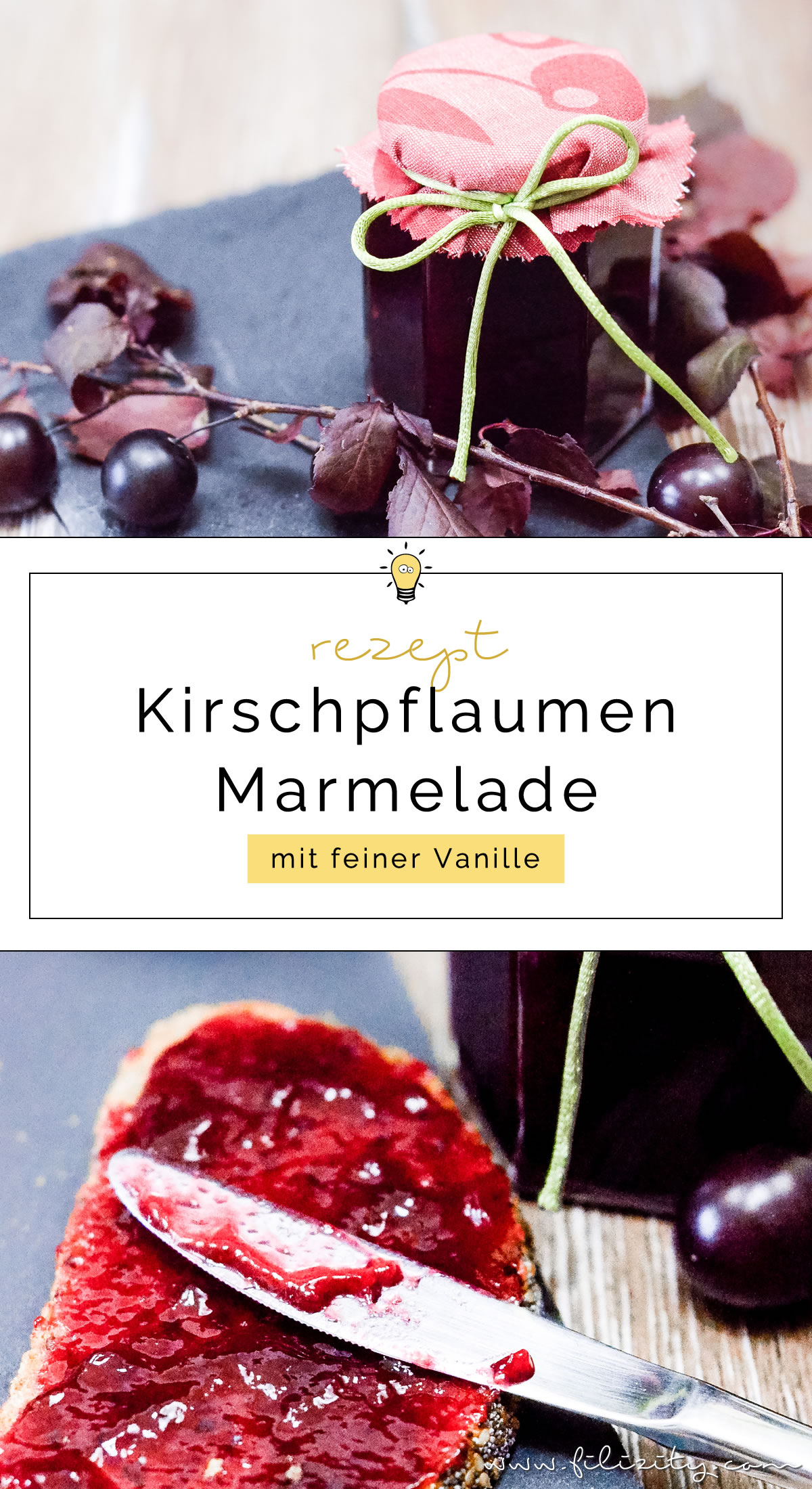 Ein leckeres Frühstücks-Rezept: Kirschpflaumen-Marmelade mit Vanille selber machen | Filizity.com | Food-Blog aus dem Rheinland #sommer #herbst #frühstück #marmelade