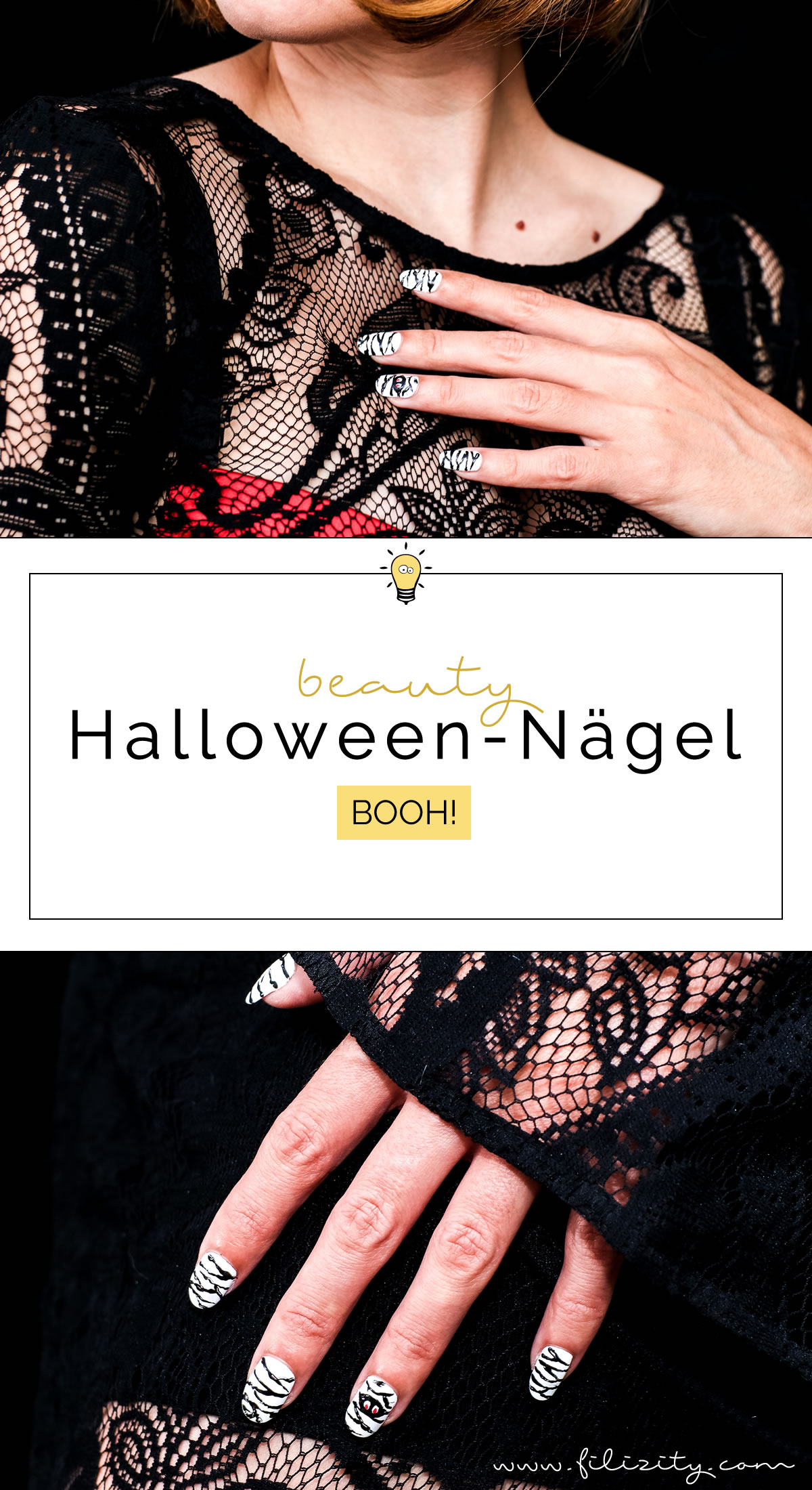 Lustiges Halloween Nageldesign "Mumien" - Einfache Maniküre Idee #halloween #nagellack