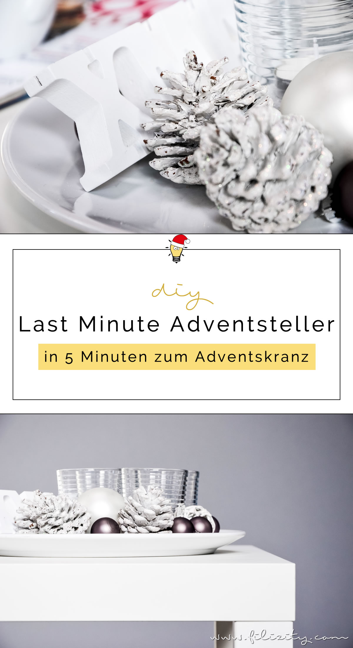 Last Minute Adventsteller – In 5 Minuten zum Adventskranz - Weihnachtsdeko | Filizity.com | DIY-Blog aus dem Rheinland #weihnachten #deko #adventskranz