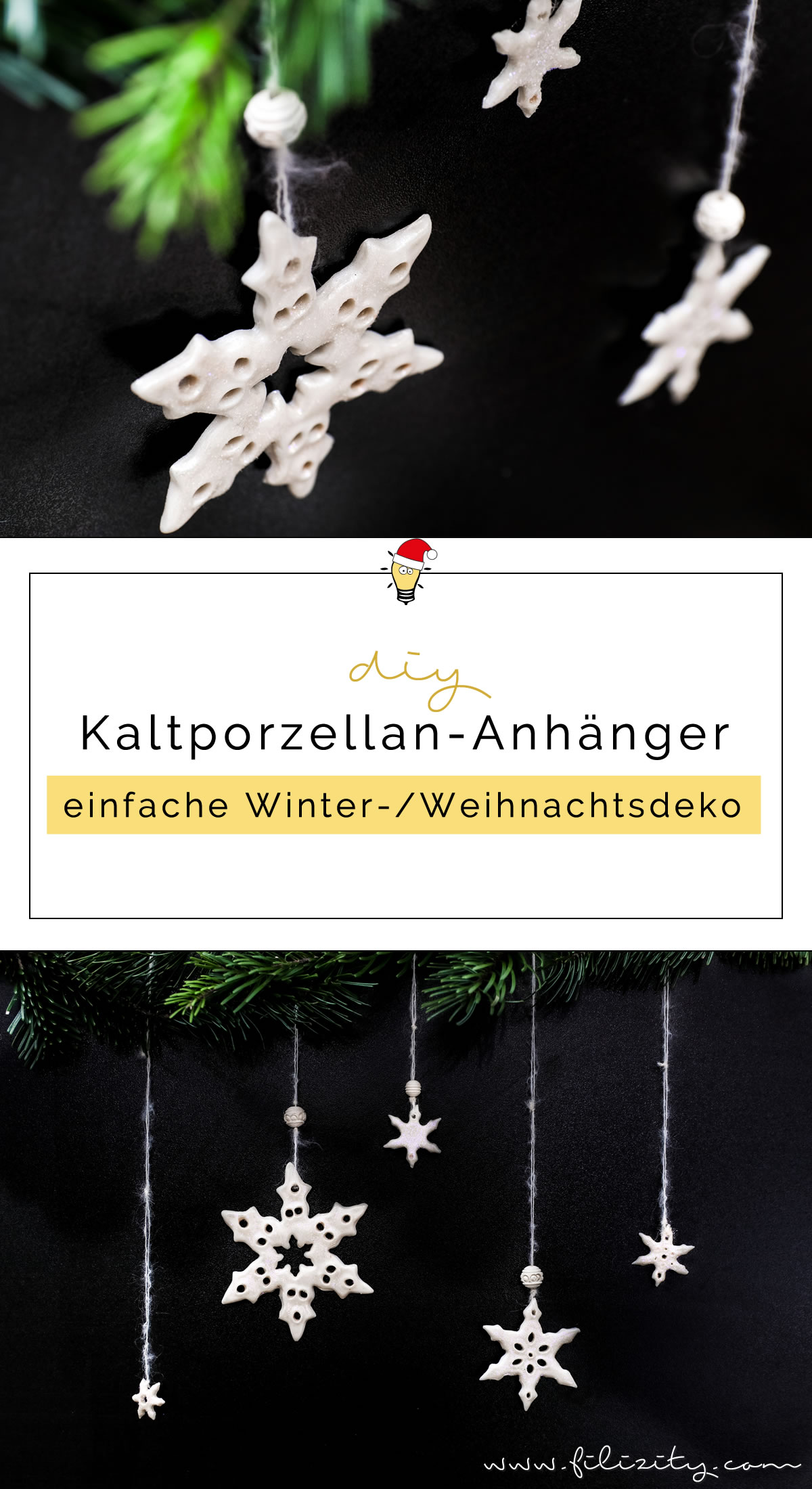 DIY Winter & Weihnachtsdeko: Kaltporzellan Schneeflocken Fenster-/Baum-Anhänger selber machen | Filizity.com | DIY-Blog aus dem Rheinland #weihnachtsdeko #kaltporzellan #schneeflöckchen