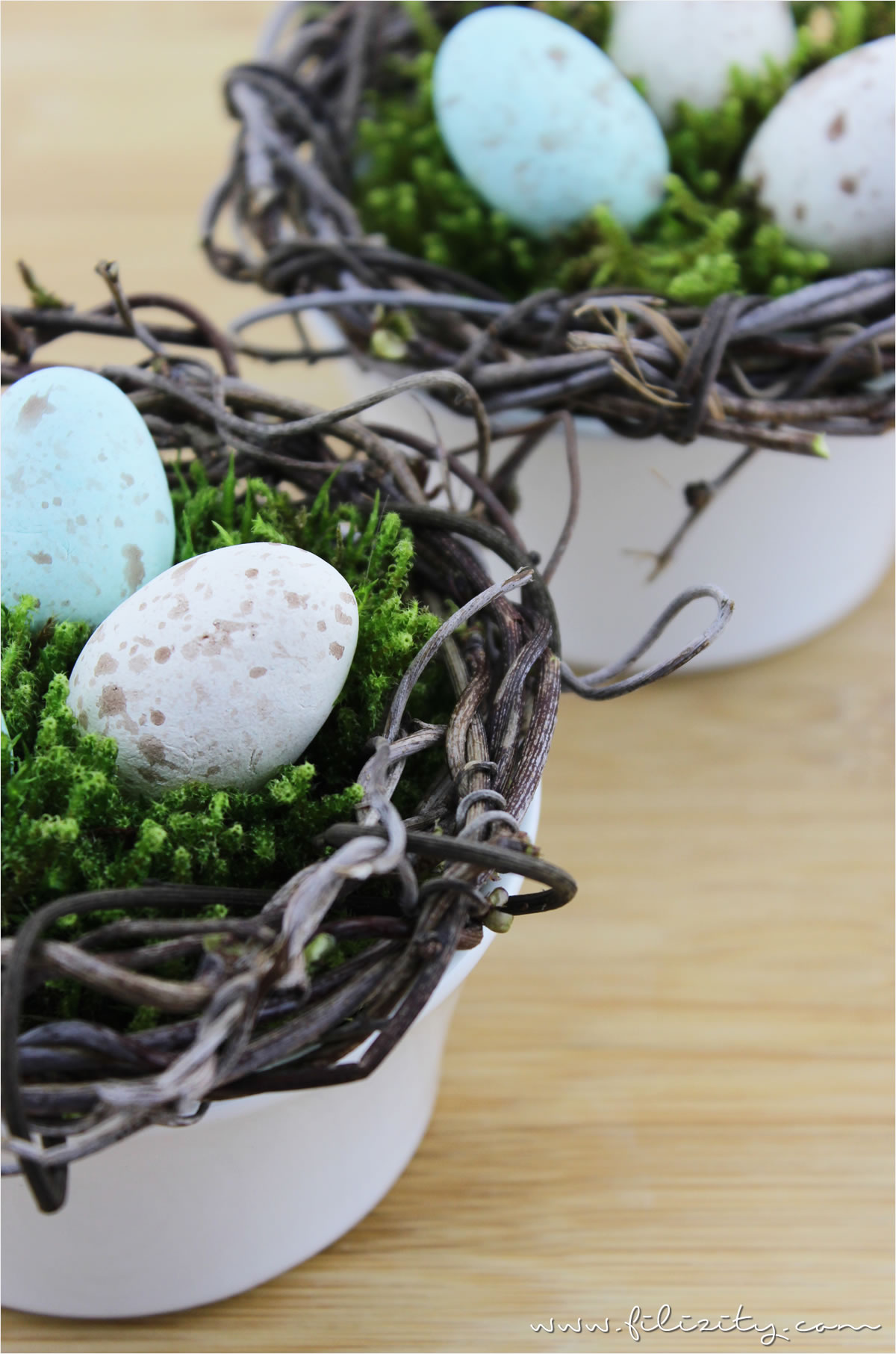 Osternester mit Wachteleiern aus Modelliermasse - Filizity.com