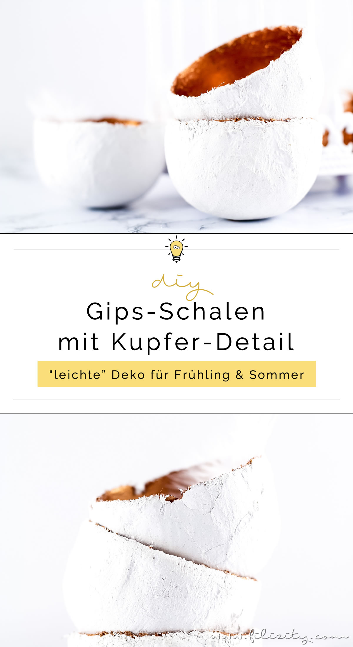 DIY Gips-Schalen mit Kupferdetail basteln | Leichte Deko für Frühling, Sommer & Ostern selber machen | Filizity.com | DIY-Blog aus dem Rheinland #gips #plaster #ostern