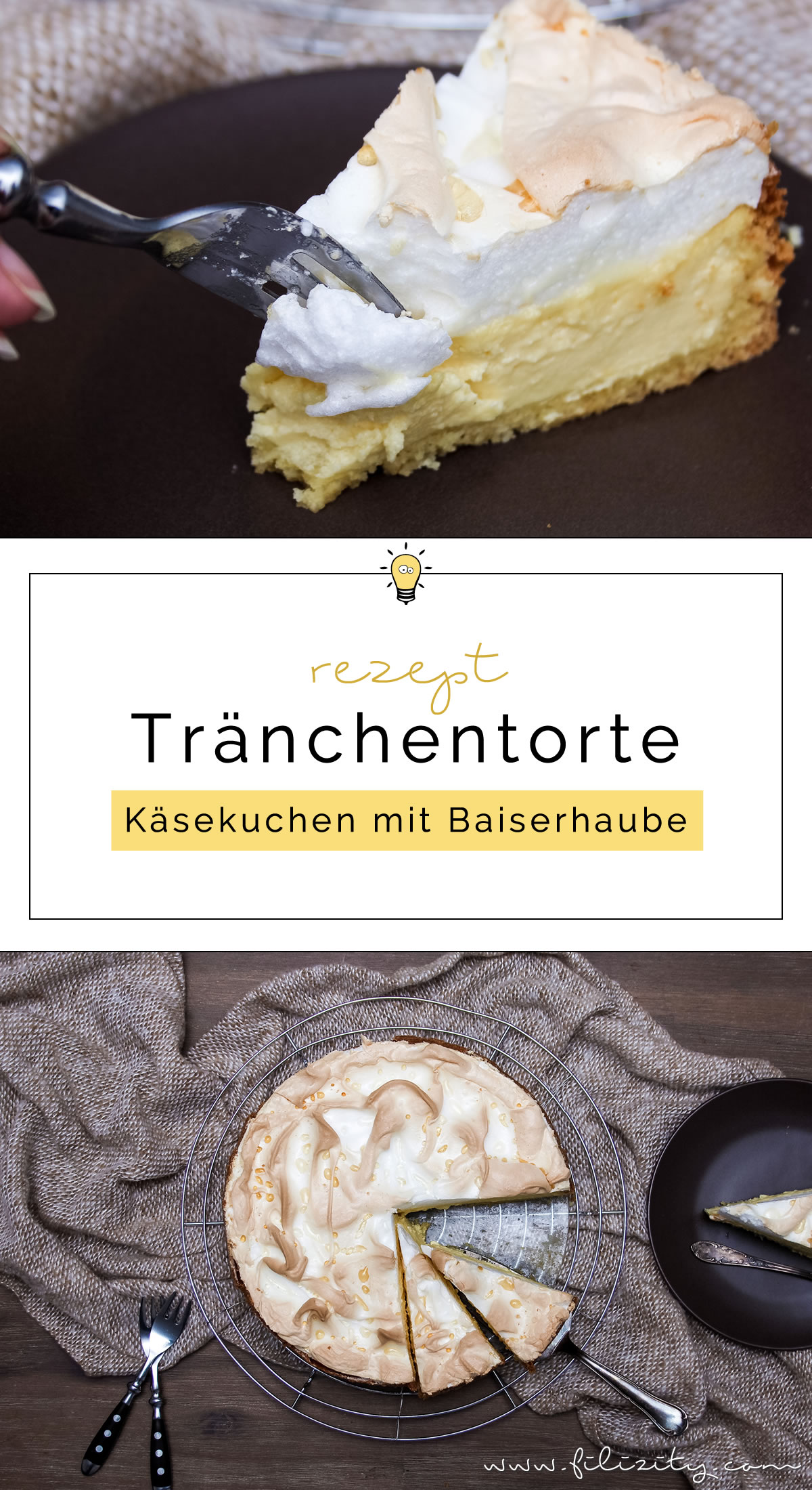 Rezept: Tränchentorte - Käsekuchen mit Baiserhaube | Filizity.com | Food-Blog aus dem Rheinland #cheesecake