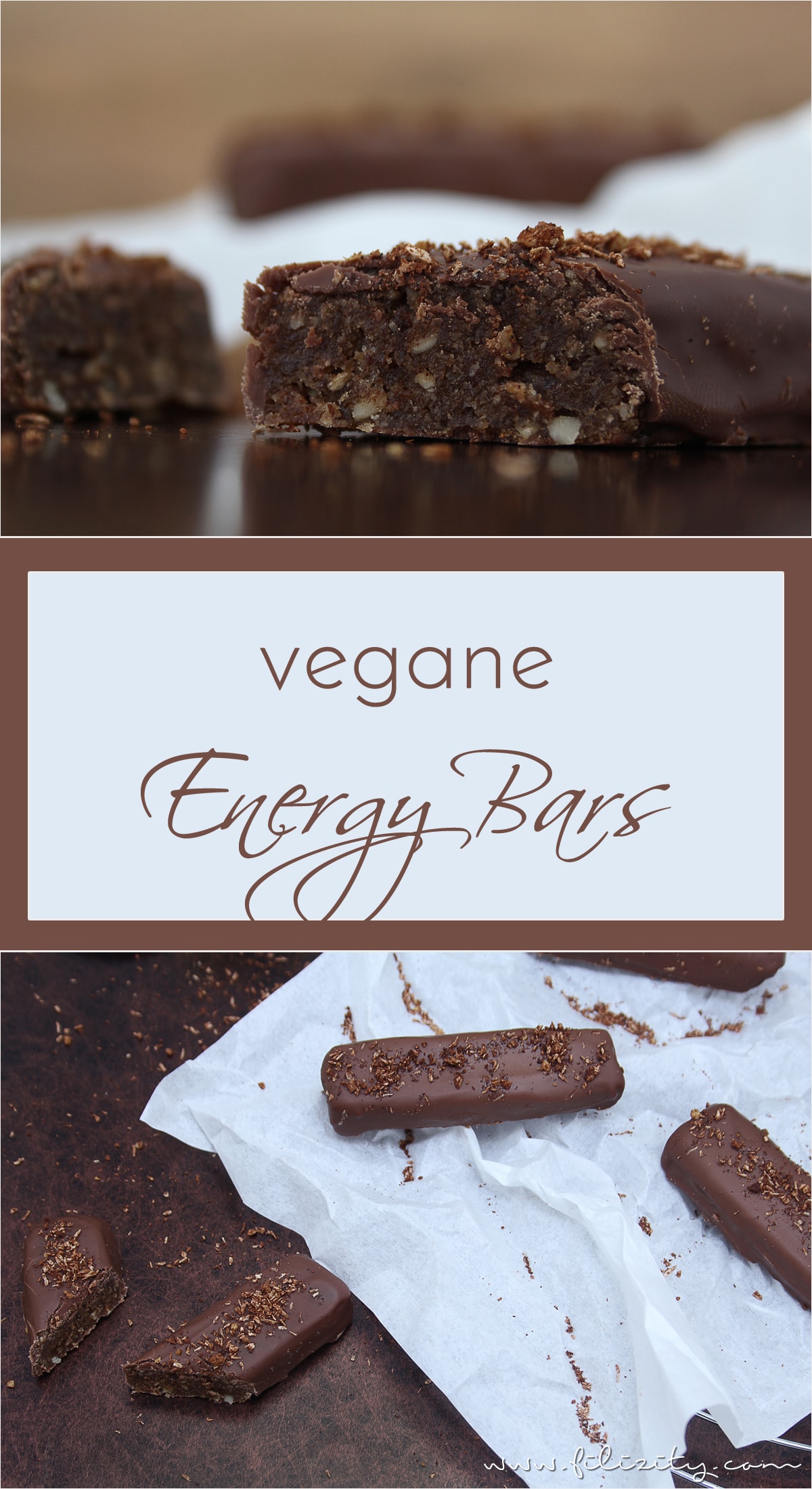 Rezept: Vegane Energy Bars mit Datteln, Zimt und Kokos. Diese Schoko-Riegel sind eine wahre Gaumenfreude und noch dazu schnell und einfach selbst gemacht!