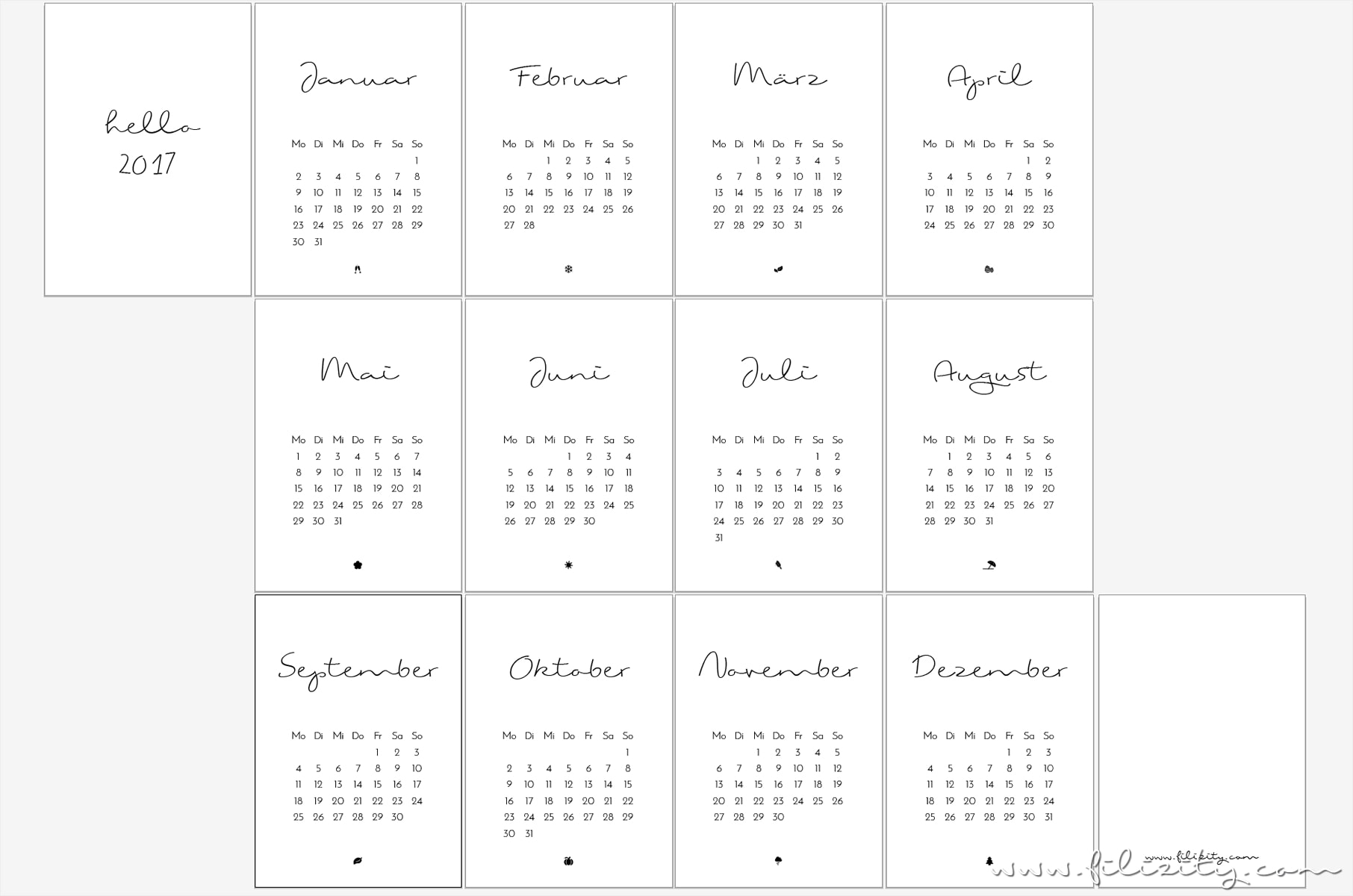 [ Free Printable ] Minimalistischer Kalender für 2017 | Druckvorlage