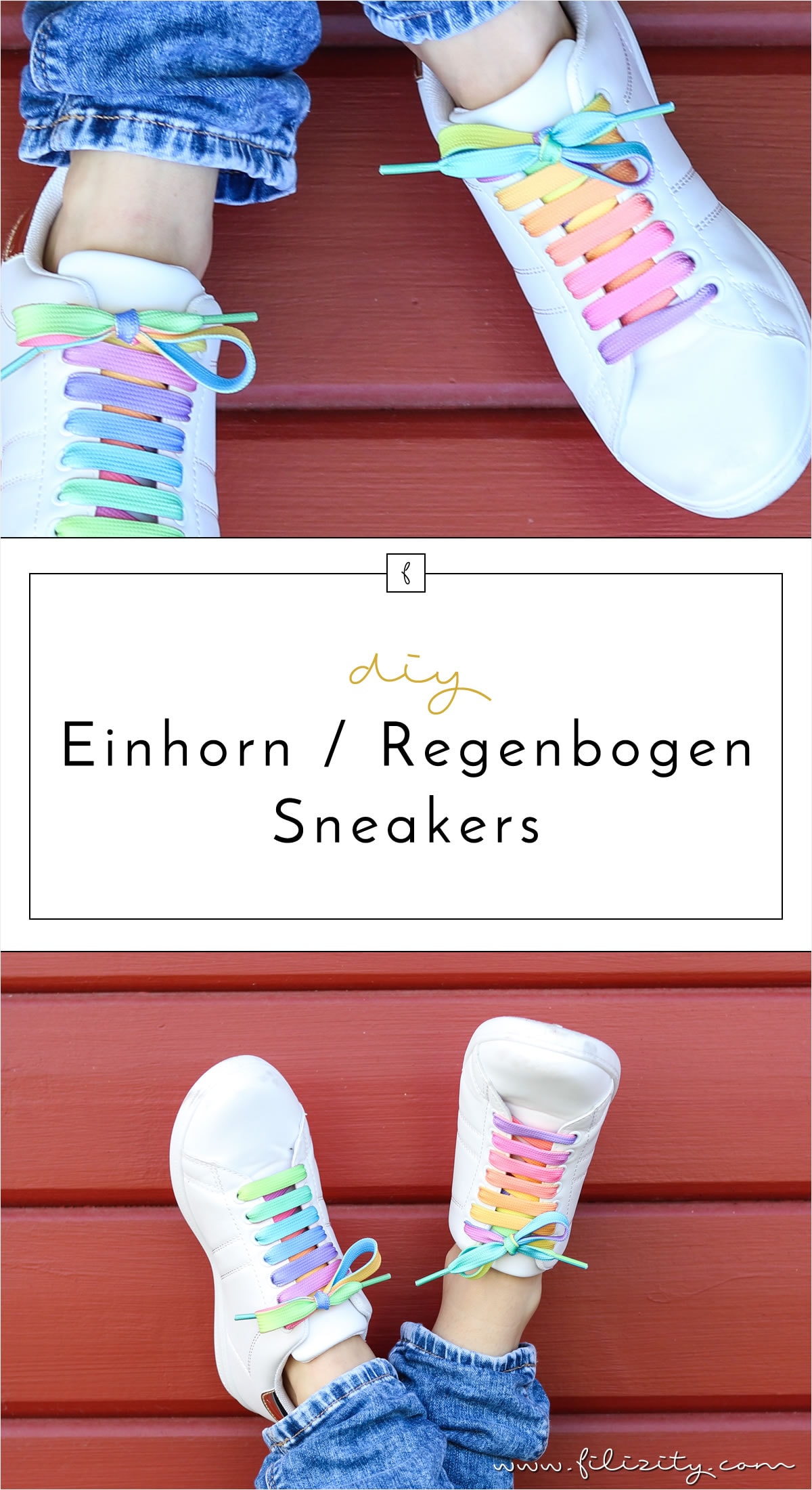 DIY Regenbogen-/Einhorn-Schuhe aus weißen Sneakers