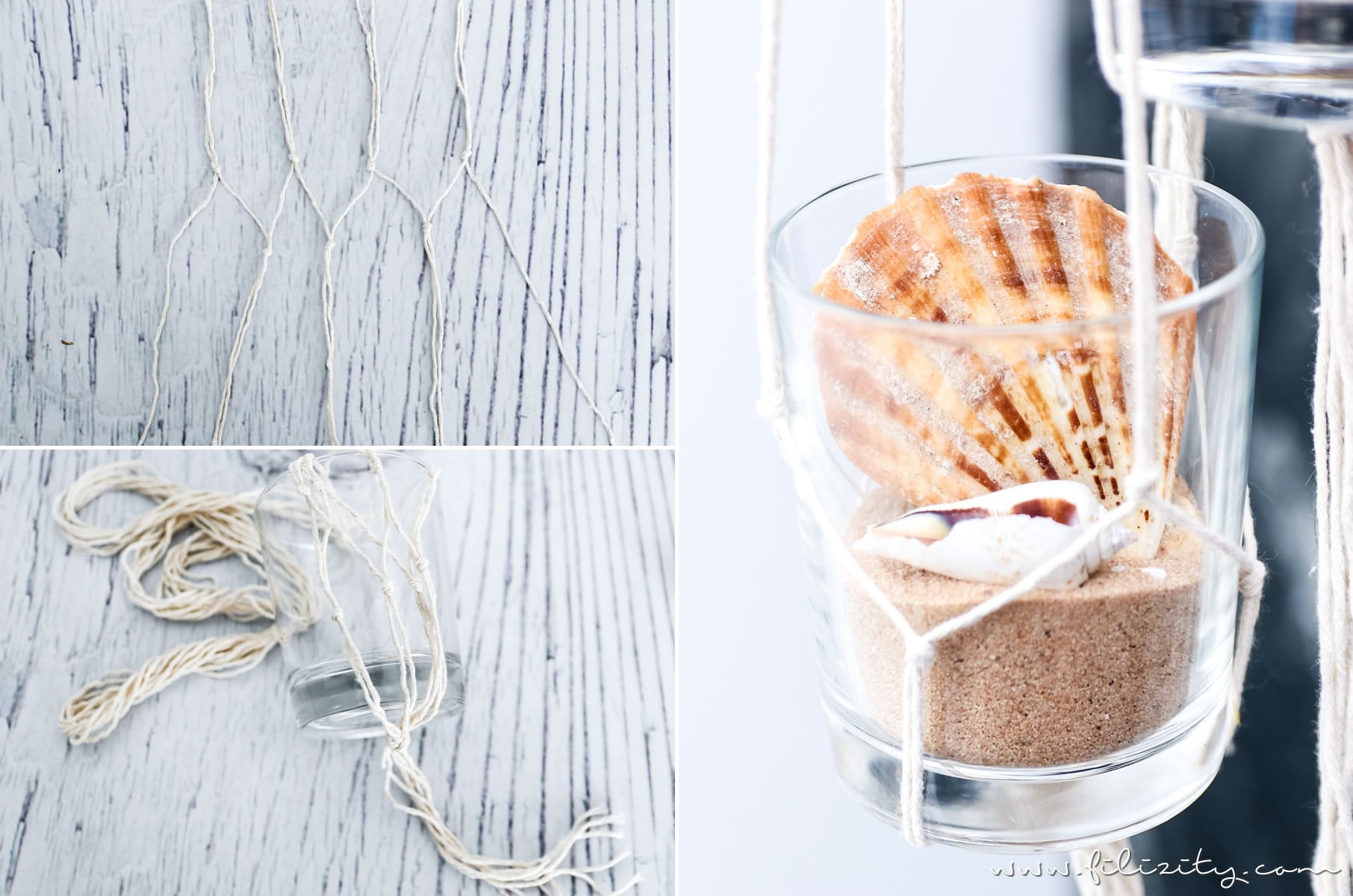 DIY Hänge-Deko mit Muscheln und Sand – Konserviere deinen Sommerurlaub #sommer #muscheln #sand #makramee
