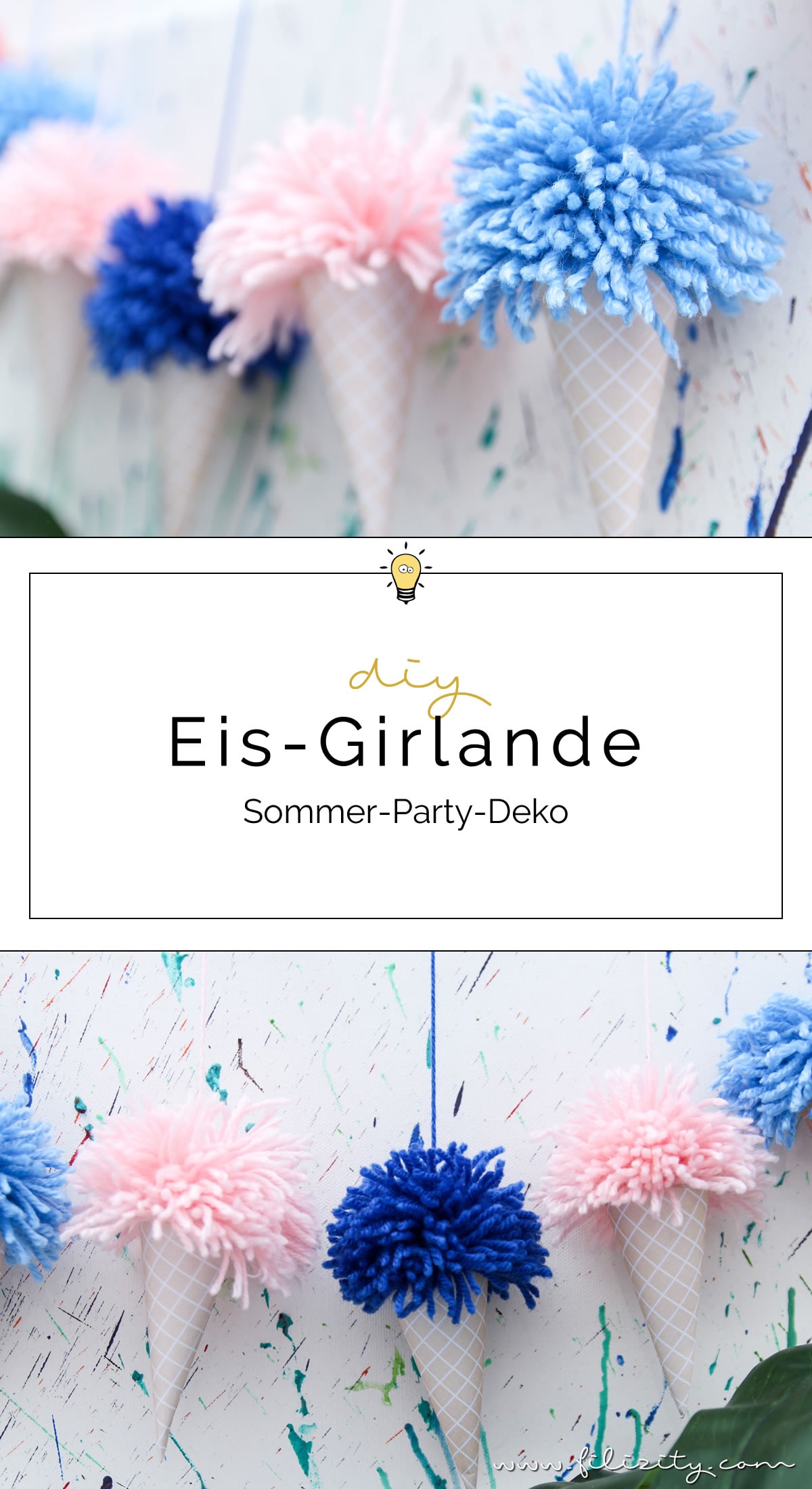 Sommer-Party: Eis-Girlande mit Pom Pons - DIY Party Deko