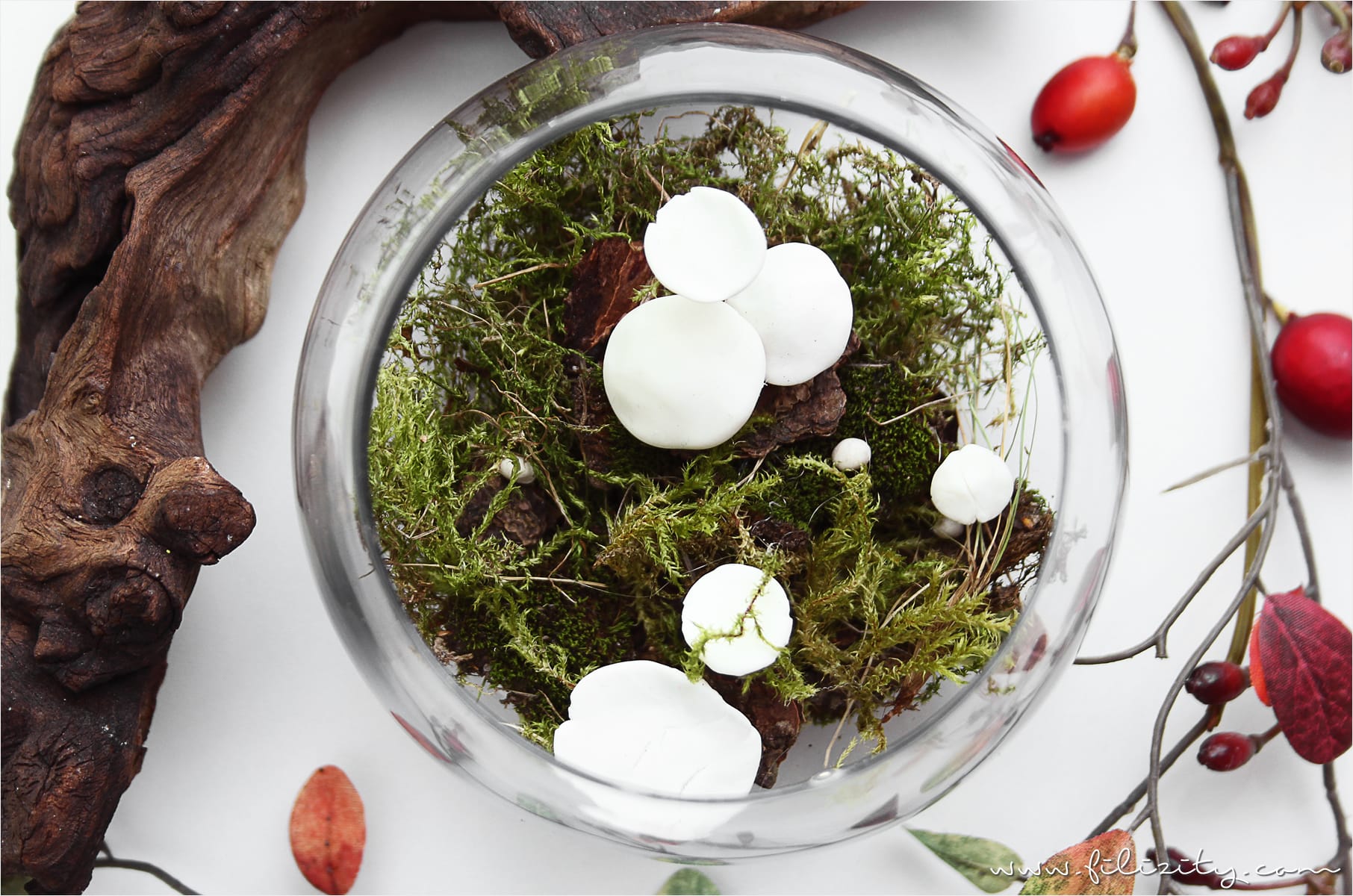 Herbst im Glas DekoPilze aus Kaltporzellan