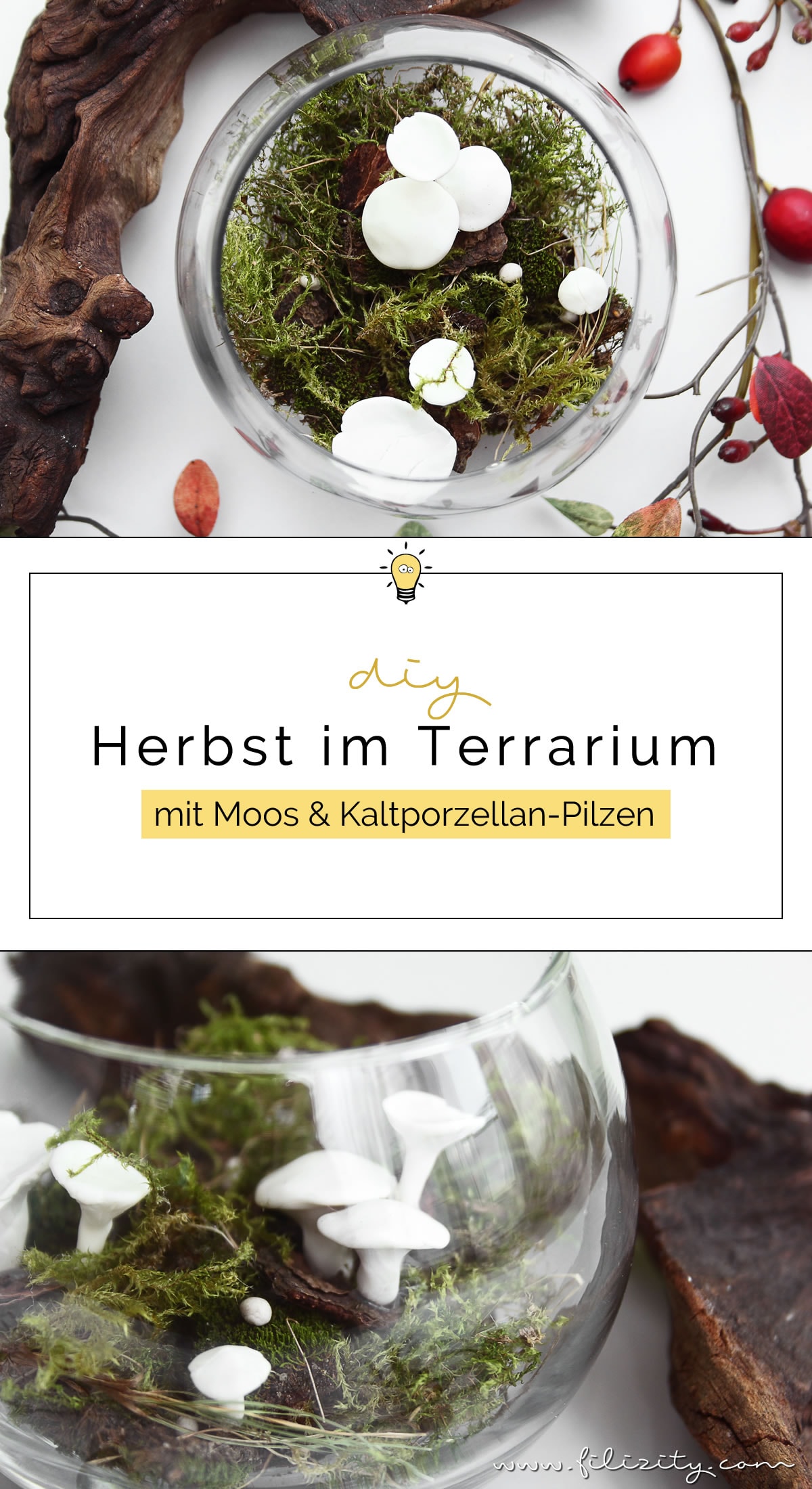 DIY Herbst-Deko mit Kaltporzellan-Pilzen #kaltporzellan #pilz #herbst #deko