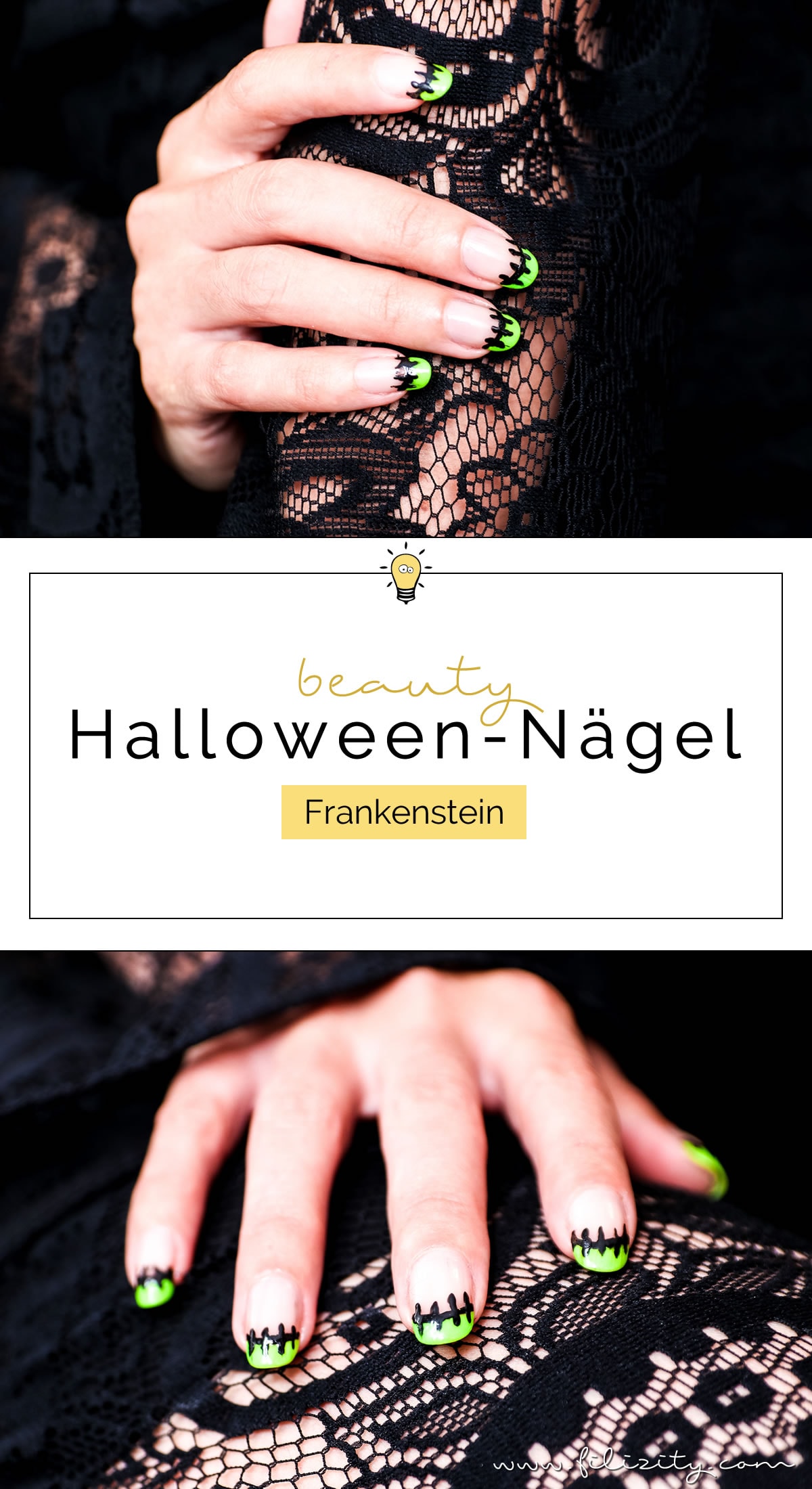 Flippiges Halloween Nageldesign "Frankenstein" - Einfache Maniküre Idee | Filizity.com | Beauty-Blog aus dem Rheinland #halloween #nagellack