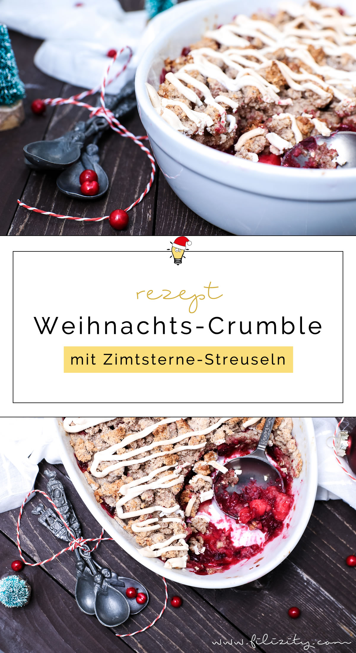 Rezept für Weihnachts-Crumble mit Cranberries und Zimtsterne-Streuseln | Filizity.com | Food-Blog aus dem Rheinland #dessert #weihnachten #zimtsterne #plätzchen