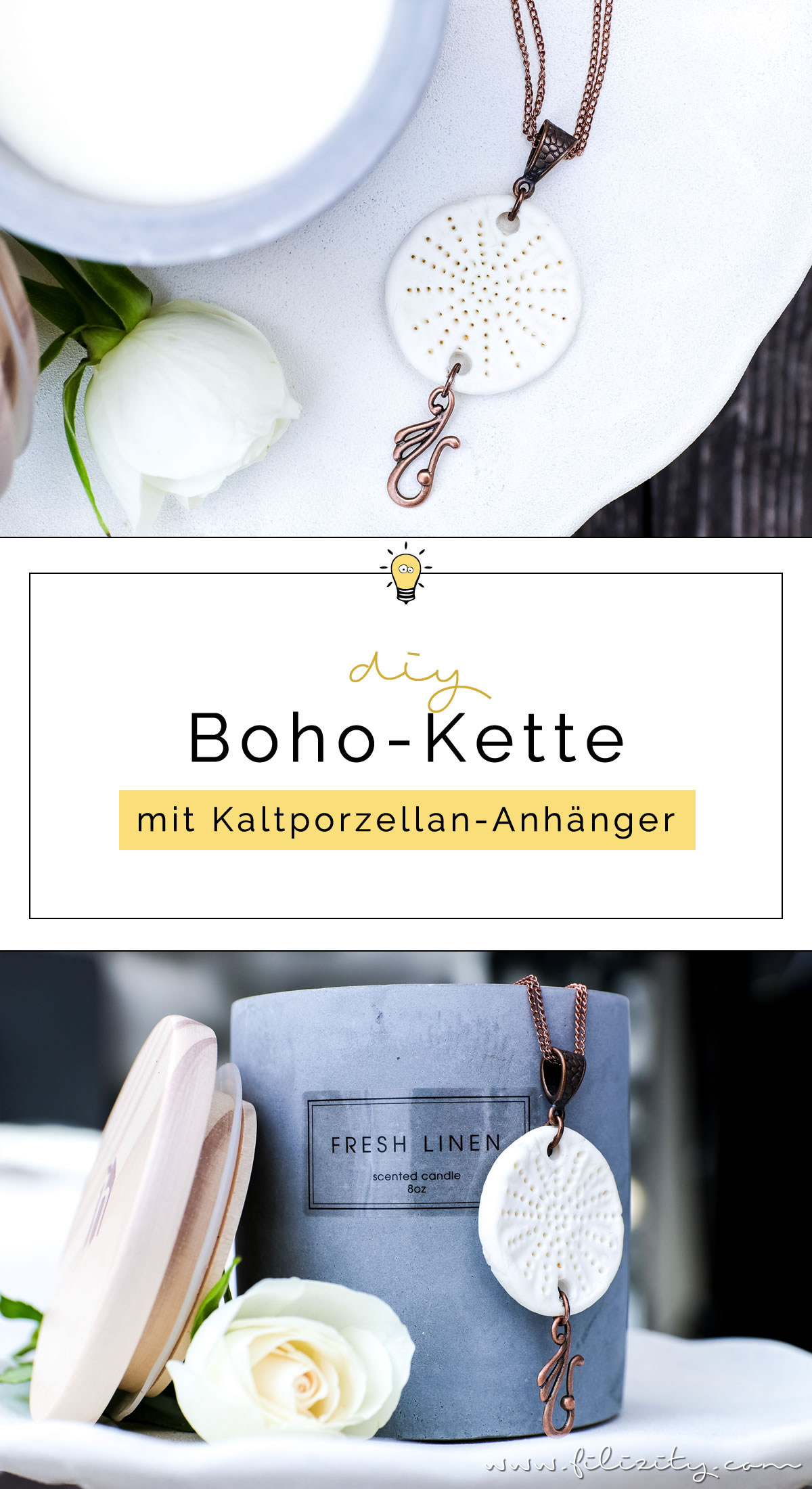 Schmuck selber machen: DIY Halskette mit Katporzellan-Anhänger - perfekt als Geschenkidee | Filizitiy.com | DIY-Blog aus dem Rheinland #kaltporzellan #boho