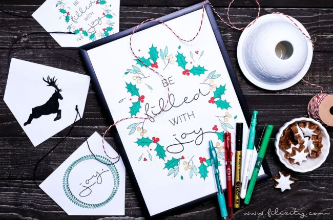DIY Weihnachtsdeko (Wimpel & Bilder) und Geschenk-Anhänger – Printables zum Ausmalen mit PILOT Pen | Filizity.com | DIY-Blog aus dem Rheinland #pilot #pilotkreativ #pilotpen #printable #weihnachten