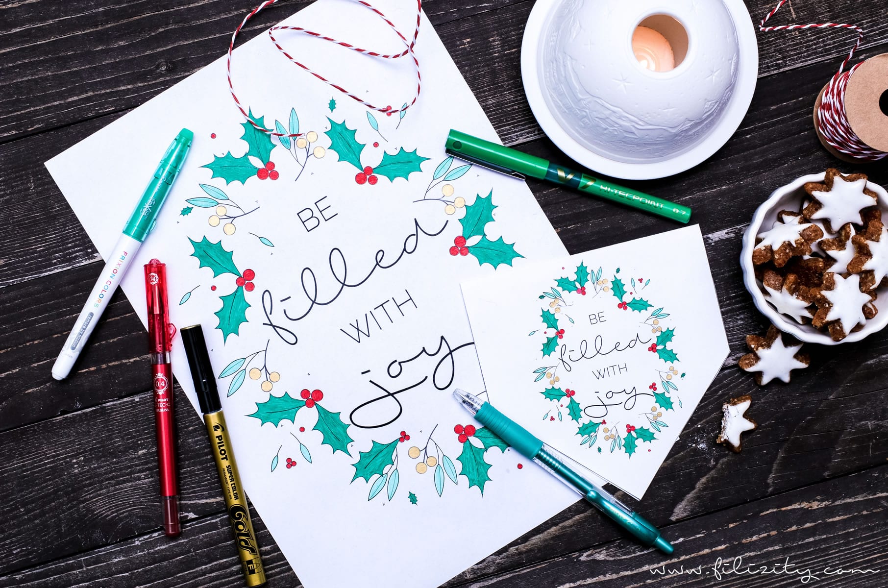 DIY Weihnachtsdeko (Wimpel & Bilder) und Geschenk-Anhänger – Printables zum Ausmalen mit PILOT Pen | Filizity.com | DIY-Blog aus dem Rheinland #pilot #pilotkreativ #pilotpen #printable #weihnachten