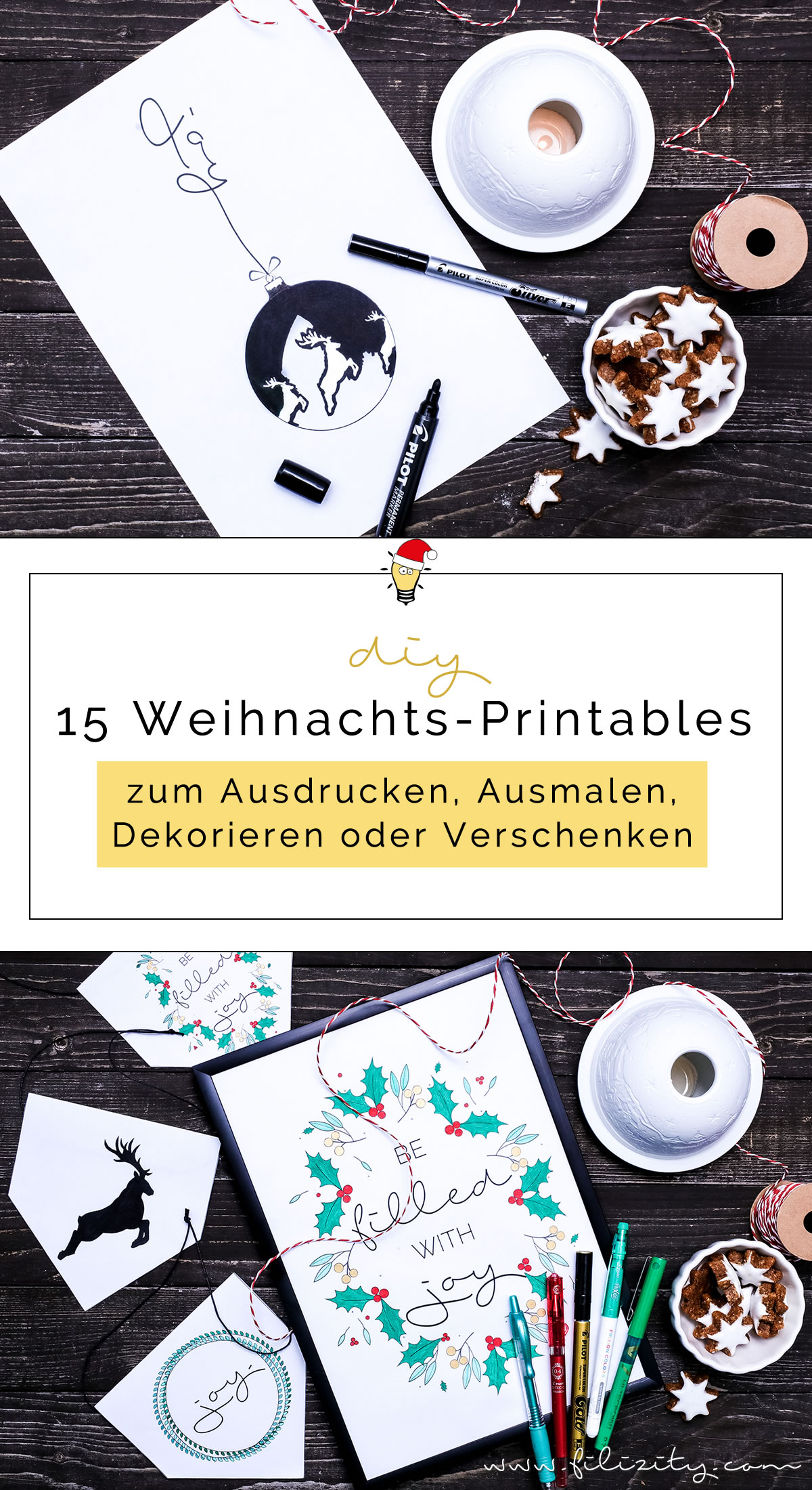 DIY Weihnachtsdeko (Wimpel & Bilder) und Geschenk-Anhänger – Printables zum Ausmalen mit PILOT Pen | Filizity.com | DIY-Blog aus dem Rheinland #pilot #pilotkreativ #pilotpen #printable #weihnachten