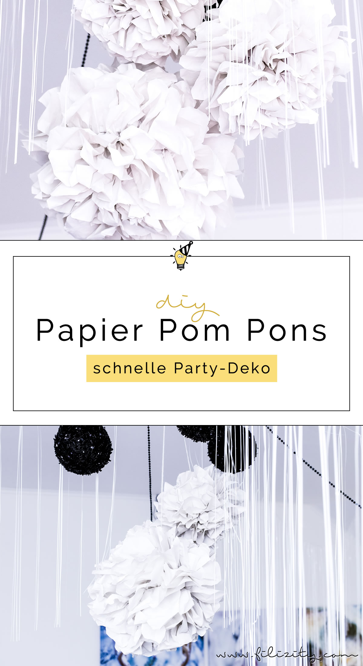 DIY Party-Deko: Papier Pompons basteln für die Geburtstagsfeier, als Hochzeitsdeko oder für die Silvester-Party | Filizity.com | DIY-Blog aus dem Rheinland #party #silvester #nye