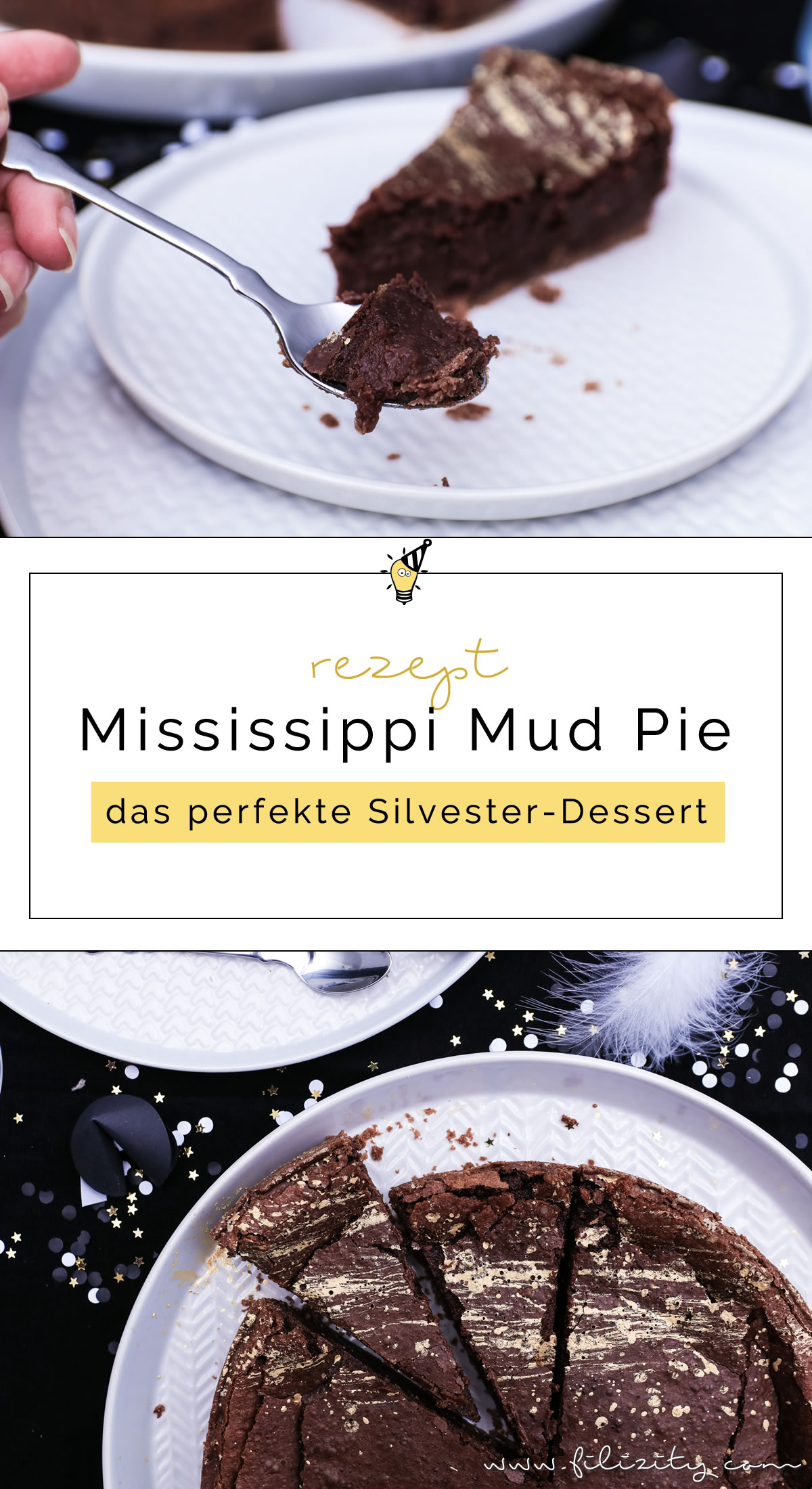 Silvester-Dessert Rezept: Mississippi Mud Pie mit Gold-Dekor backen für Schokoholics | Filizity.com | Food-Blog aus dem Rheinland #nomatterwhatthequestionischocolateistheanswer #silvester #nye #dessert