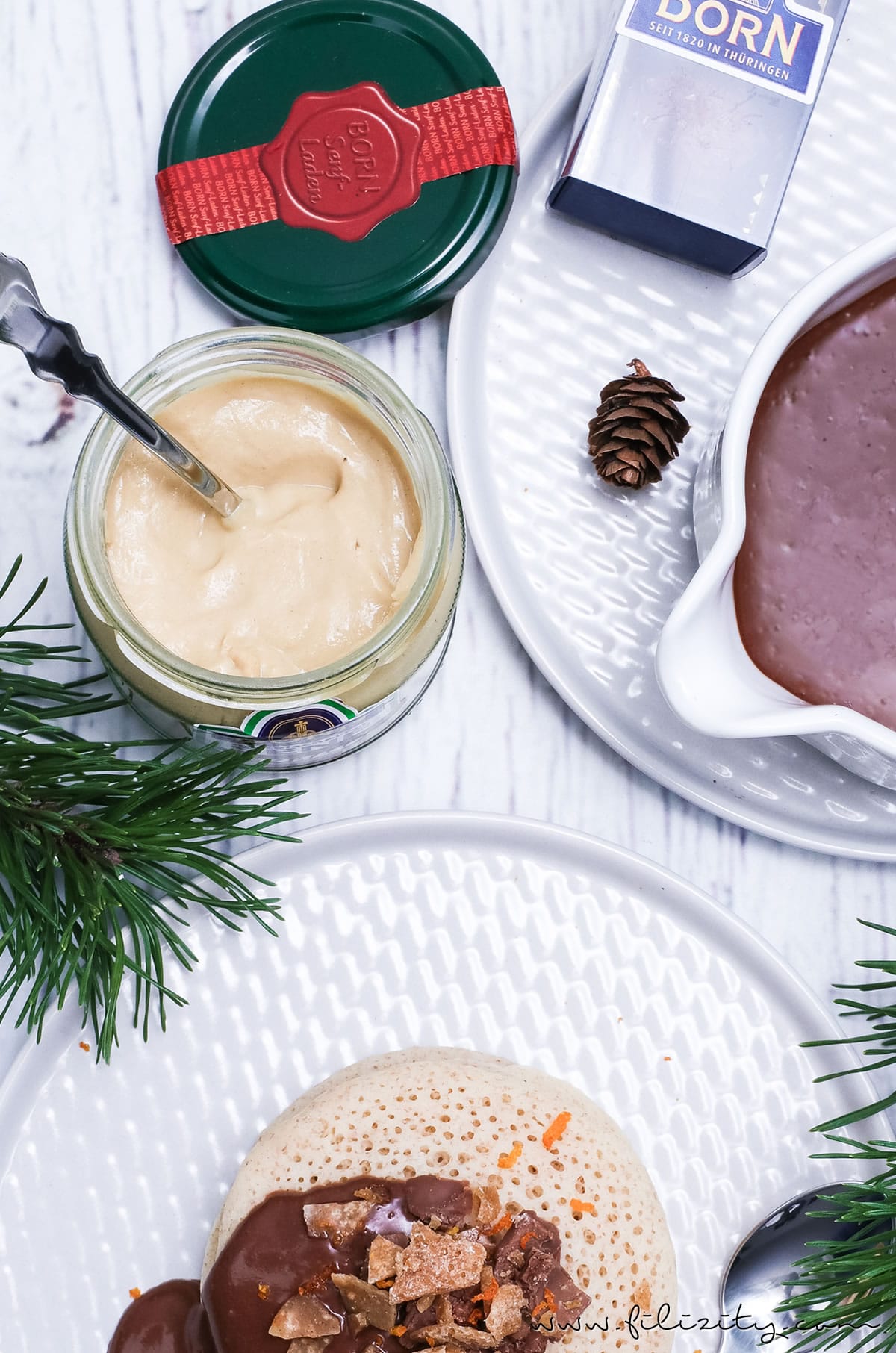 Weihnachts-Dessert: Rezept für Marokkanische Pfannkuchen (Baghrir) mit Schoko-Orangen-Senf-Soße, Orangenkaramell und Senfpralinen | Filizity.com | Food-Blog aus dem Rheinland #weihnachten #dessert #BORNsinternational #BORN