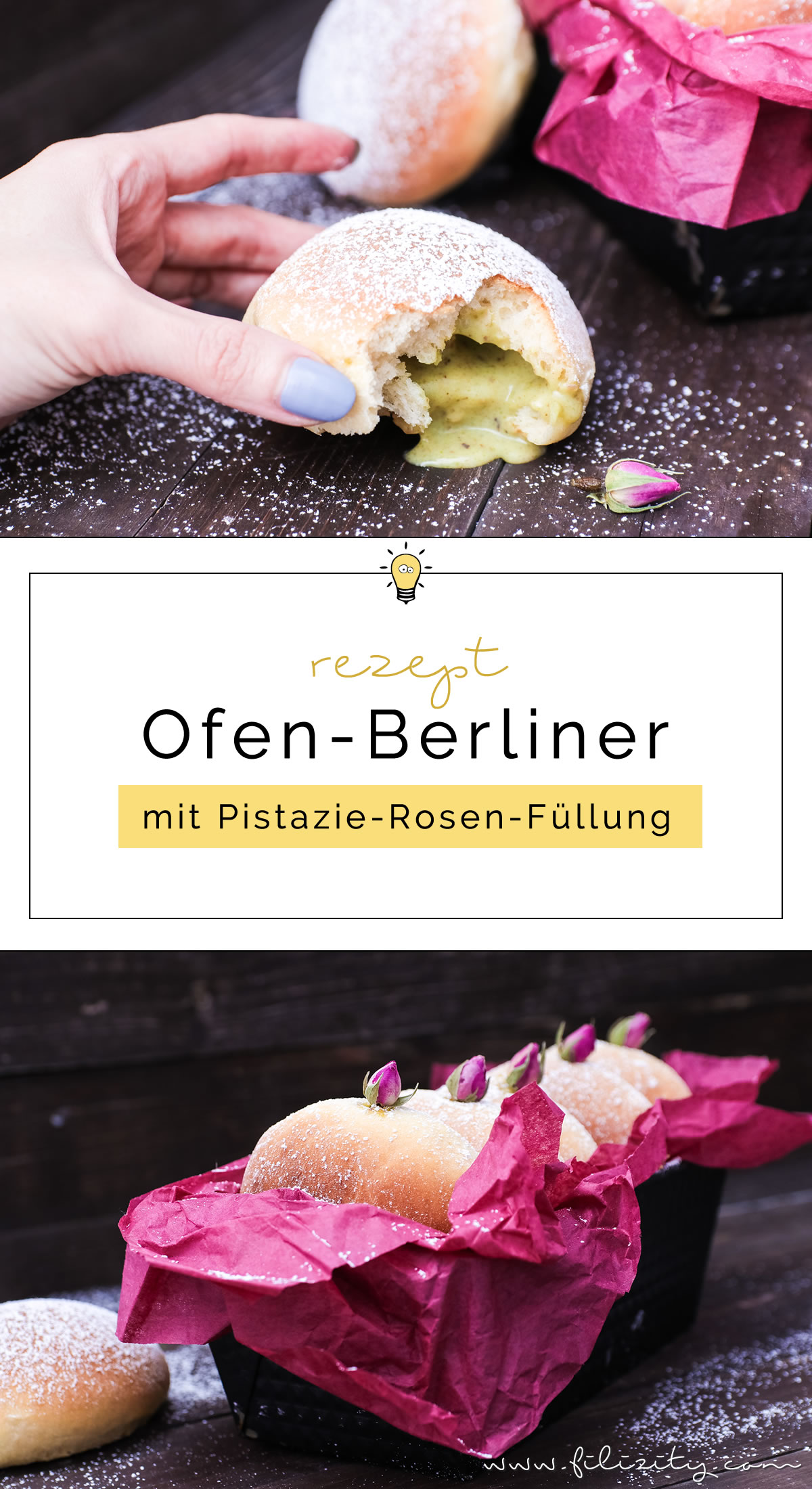 Ofenberliner mit Pistazienfüllung - Leichtes Krapfen-Rezept für die Faschingzeit | Filizity.com | Food-Blog aus dem Rheinland #karneval #fasching #berliner #krapfen #helau #alaaf