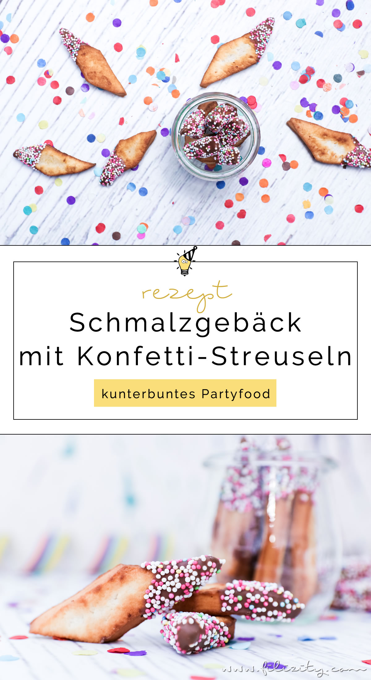 Schnelles Karnevals-Rezept: Schmalzgebäck wie Chiacchere mit Schokolade und „Konfetti“ | Filizity.com | Food-Blog aus dem Rheinland #karneval #fasching #helau #alaaf