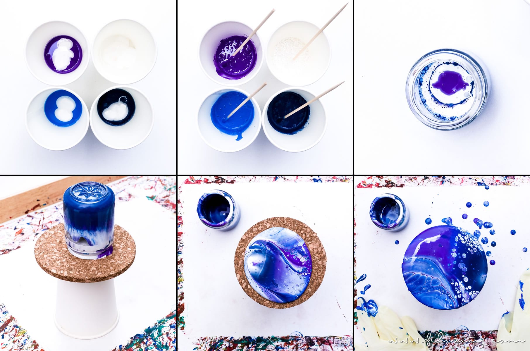 Acrylic Pouring: DIY Glasuntersetzer mit abstrakter Malerei (Fluid Painting) selber machen | Filizity.com | DIY-Blog aus dem Rheinland #acrylicpouring #kunst #upcycling