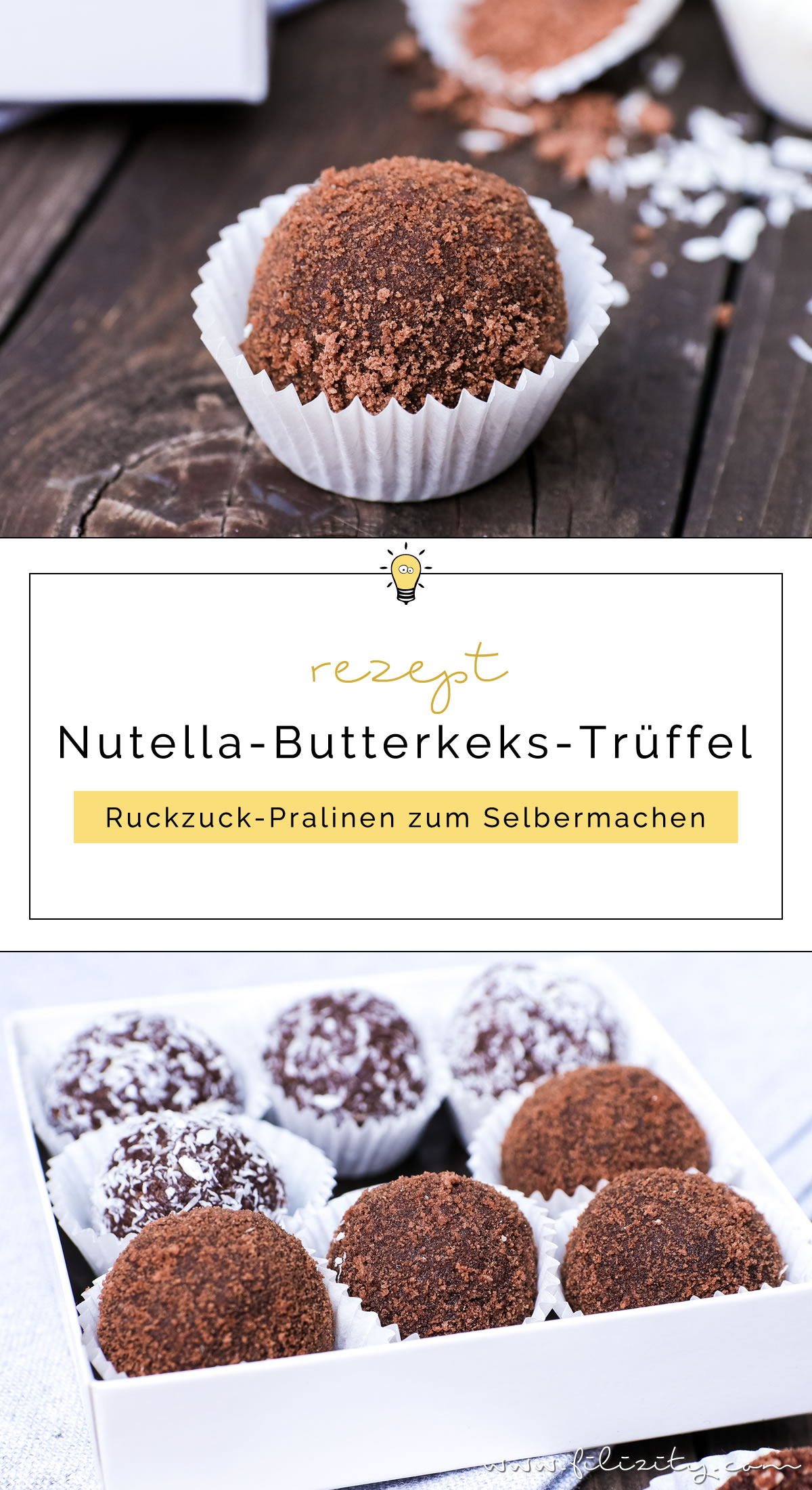 5-Minuten-Pralinen: Rezept für Nutella-Butterkeks-Trüffel mit Kokos | Geschenke aus der Küche | Filizity.com | Food-Blog aus dem Rheinland #nutella #schokolade #pralinen
