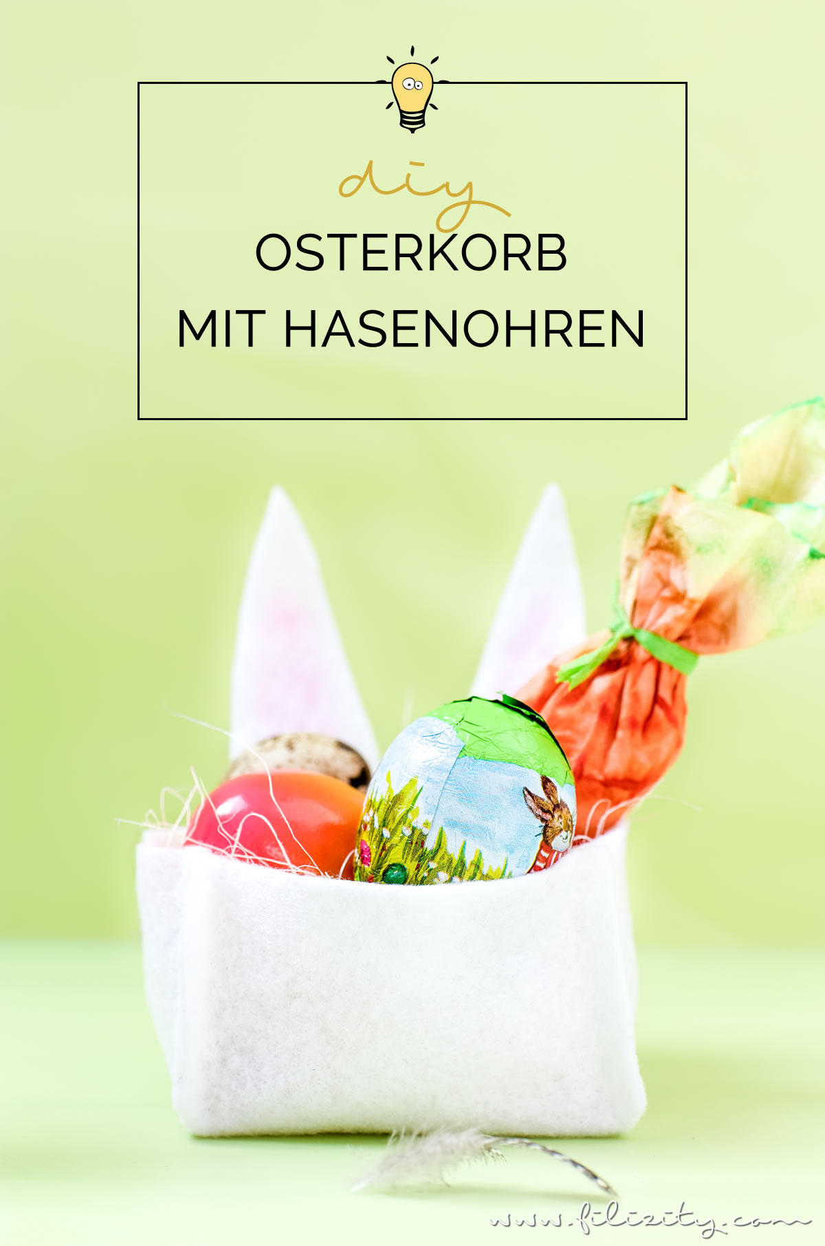 Filz-Osterkorb basteln ohne Nähen | DIY Filzkorb mit Hasenohren (inkl. Schnittmuster) für die Ostereiersuche oder als Osterdeko | Filizity.com | DIY-Blog aus dem Rheinland #ostern #ostergeschenke #osterhase