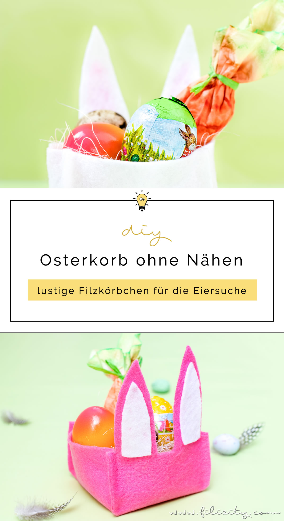 Filz-Osterkorb basteln ohne Nähen | DIY Filzkorb mit Hasenohren (inkl. Schnittmuster) für die Ostereiersuche oder als Osterdeko | Filizity.com | DIY-Blog aus dem Rheinland #ostern #ostergeschenke #osterhase