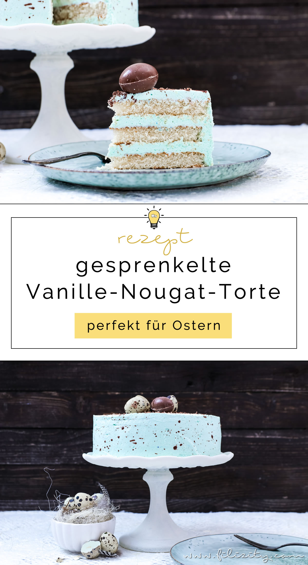 Rezept für eine Gesprenkelte Vanille-Nougat-Torte - perfekt für Ostern | Filizity.com | Food-Blog aus dem Rheinland #ostern #osterrezepte #ostereier