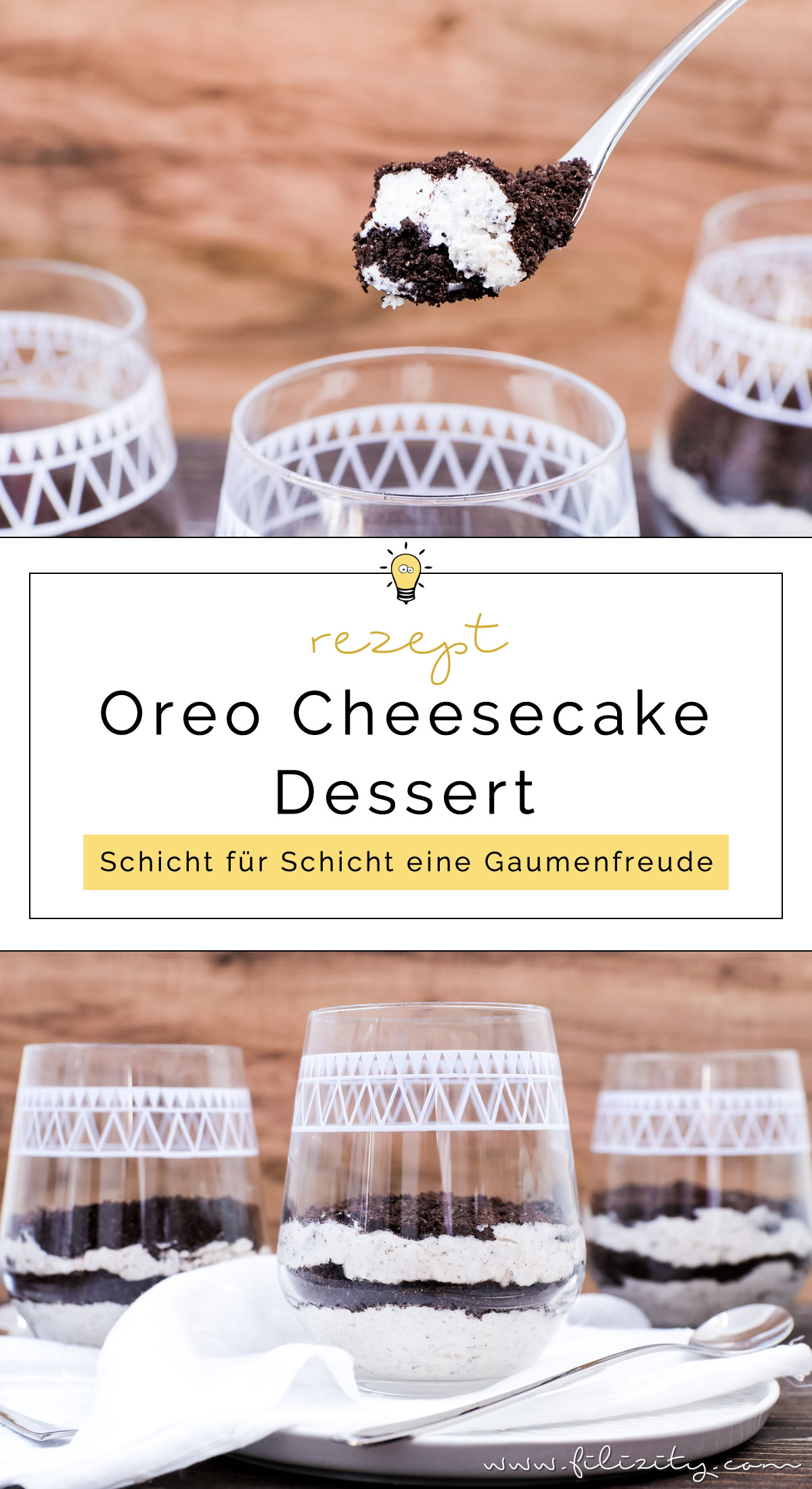 Rezept für No bake Oreo Cheesecake Schichtdessert im Glas | Filizity.com | Food-Blog aus dem Rheinland #oreo #cheesecake #dessert