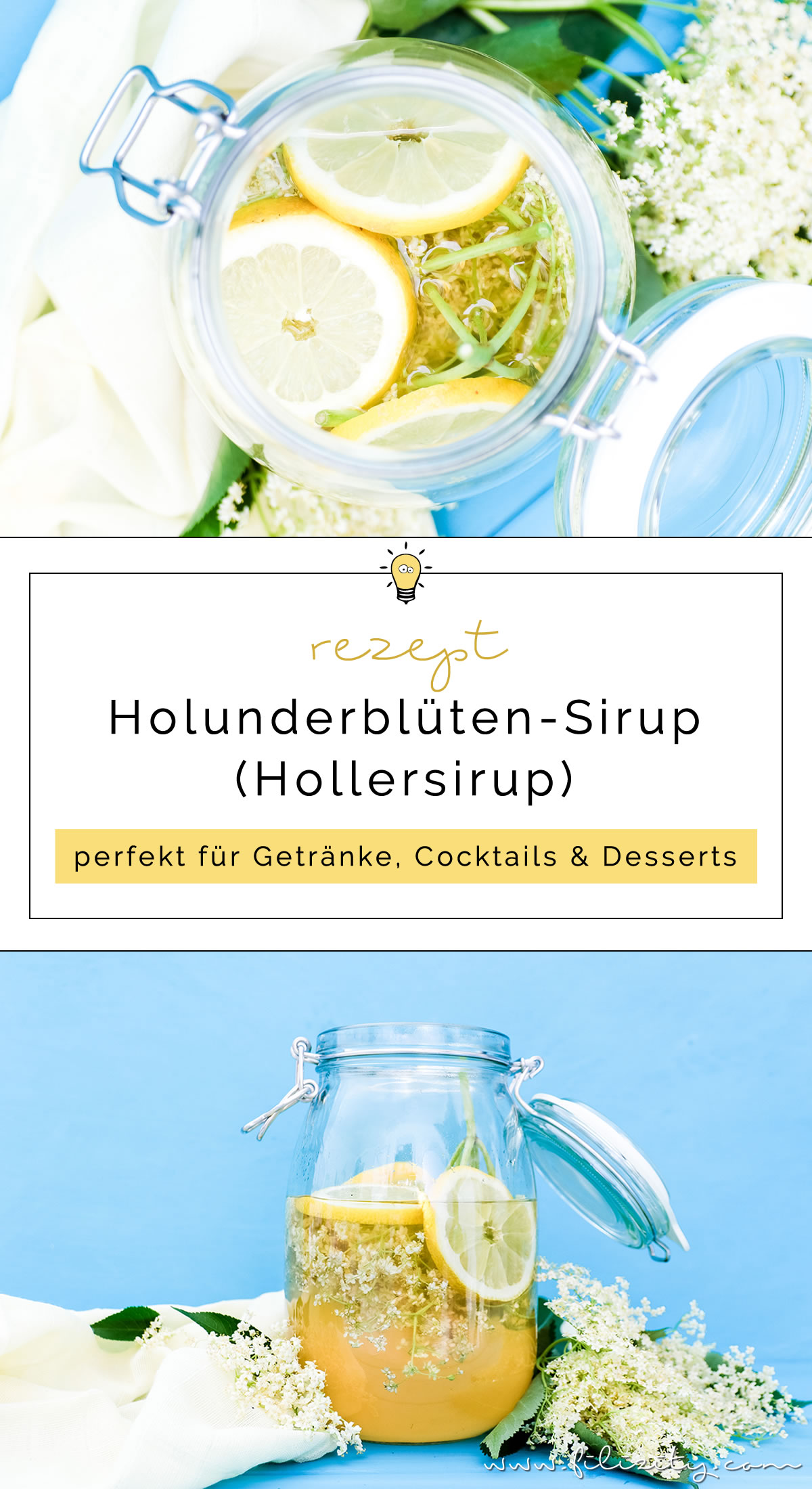 Holunderblüten-Sirup / Hollersirup selber machen - So geht's | Einfaches Rezept mit nur 3 Zutaten | Filizity.com | Food-Blog aus dem Rheinland #holunder #holler #sommer