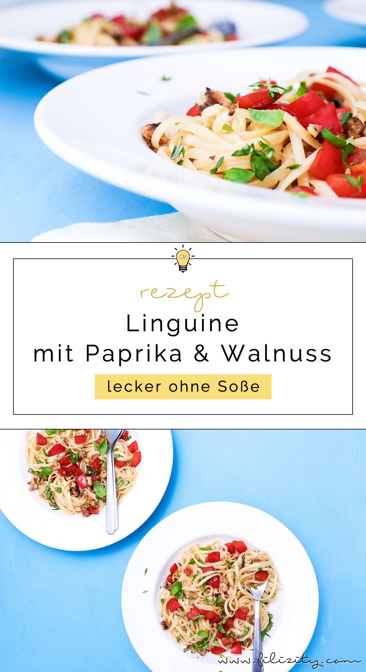 Linguine mit Paprika und Walnüssen - Einfaches und leckeres Pasta-Rezept ohne Soße | Nudeln kochen kann jeder! | Filizity.com | Food-Blog aus dem Rheinland #pasta #sommer