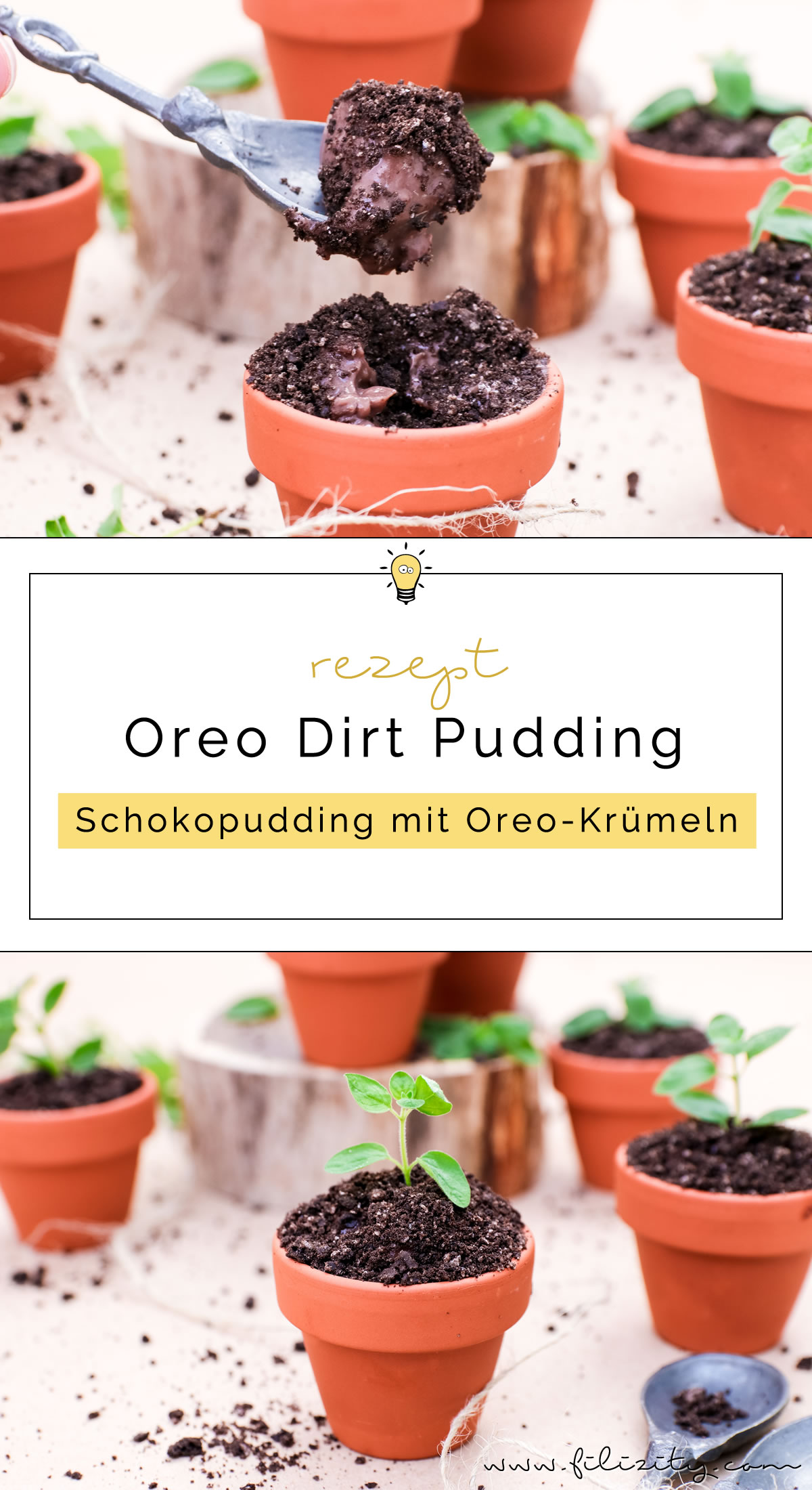 Oreo Dirt Pudding - Schoko-Pudding im Blumentopf mit Kekskrümeln und Kräutern | Perfekt als Dessert und Party-Food für Geburtstage & Co. | Filizity.com | Food-Blog aus dem Rheinland