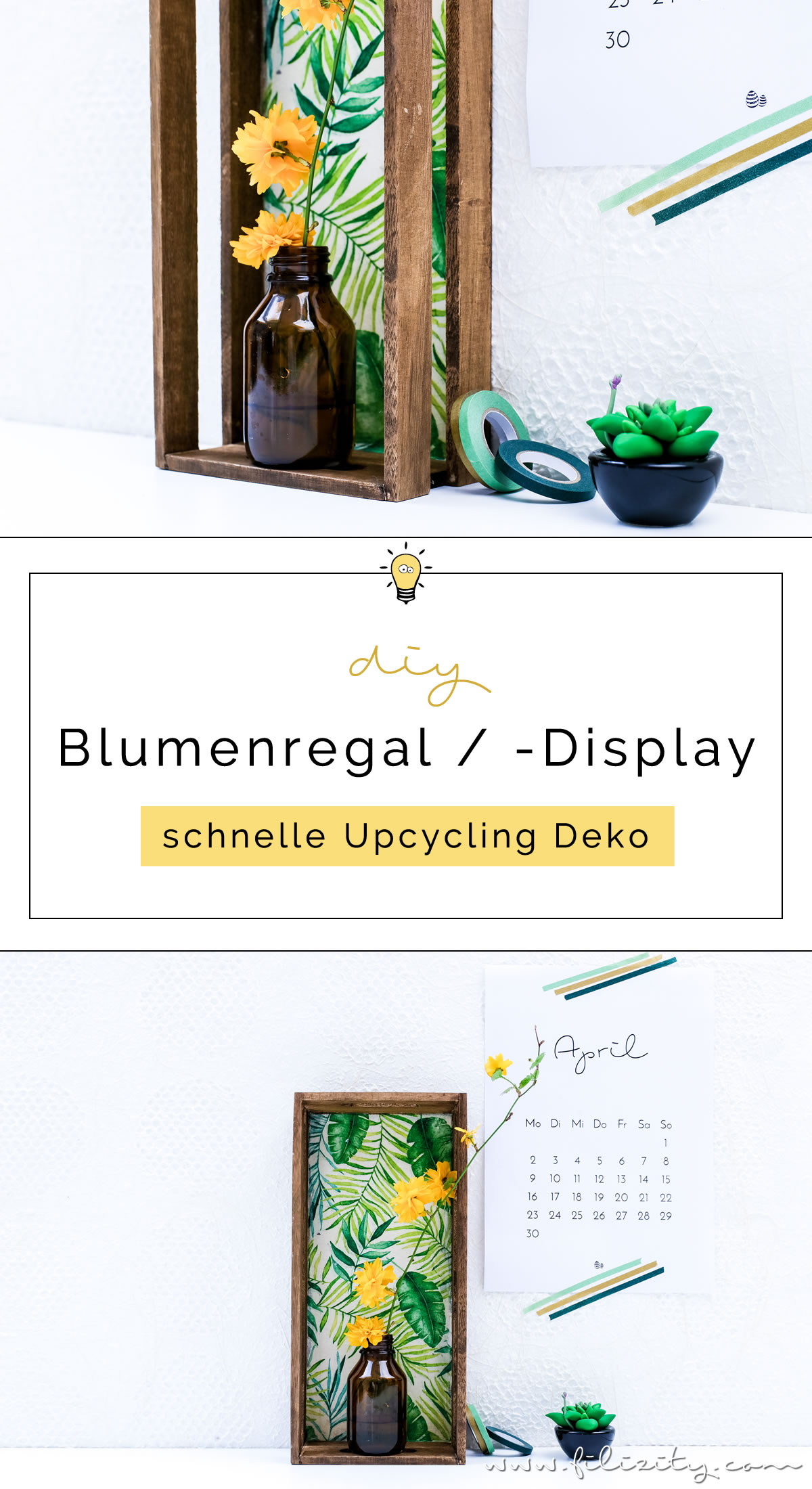 Schöne Upcycling-Idee: DIY Blumenregal / Blumendisplay aus einem Holztablett | Schöne Deko selber machen | Filizity.com | Interior- & DIY-Blog aus dem Rheinland #upcycling #recycling #urbanjungle