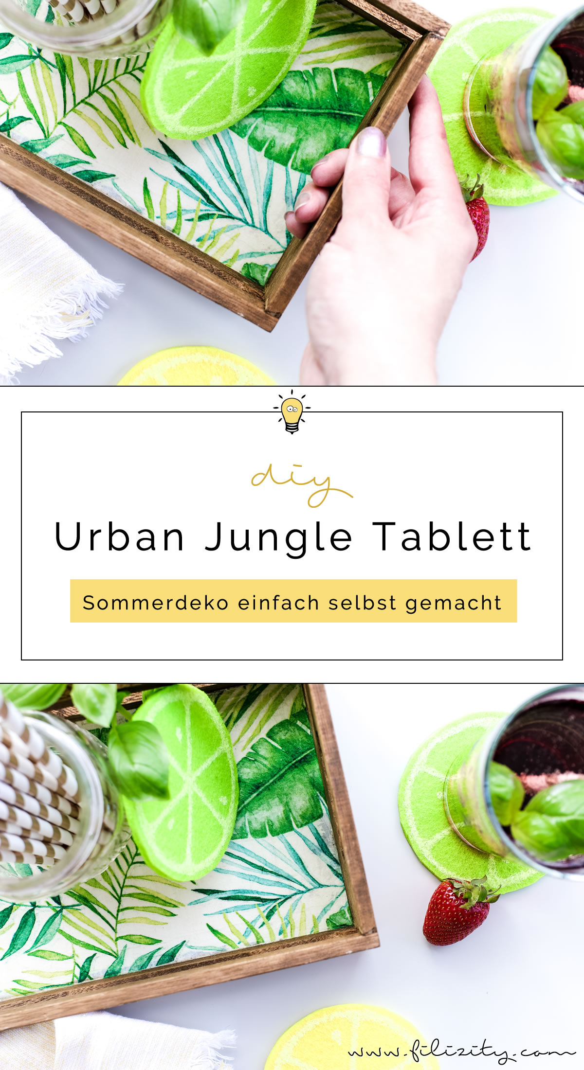 DIY Holz-Tablett im Urban Jungle Style basteln mit Serviettentechnik | Tolle Sommer-Deko für Gartenpartys & Co. | Filizity.com | DIY-Blogger aus dem Rheinland #urbanjungle #sommer