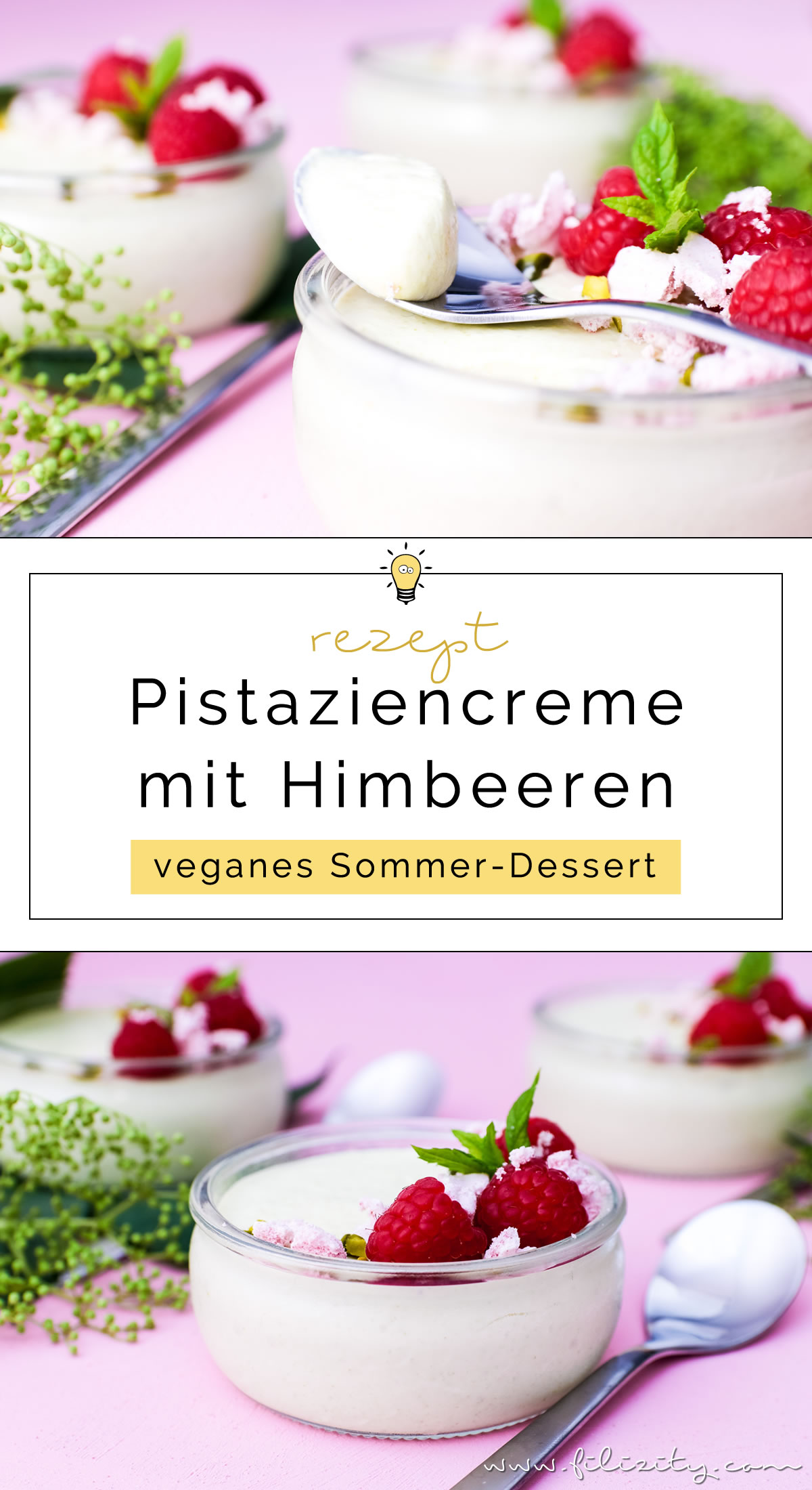 Rezept für vegane Pistaziencreme mit Himbeeren und Baiser | Perfektes Dessert-Rezept für Sommer | Filizity.com | Food-Blog aus dem Rheinland #vegan #veggie #dessert