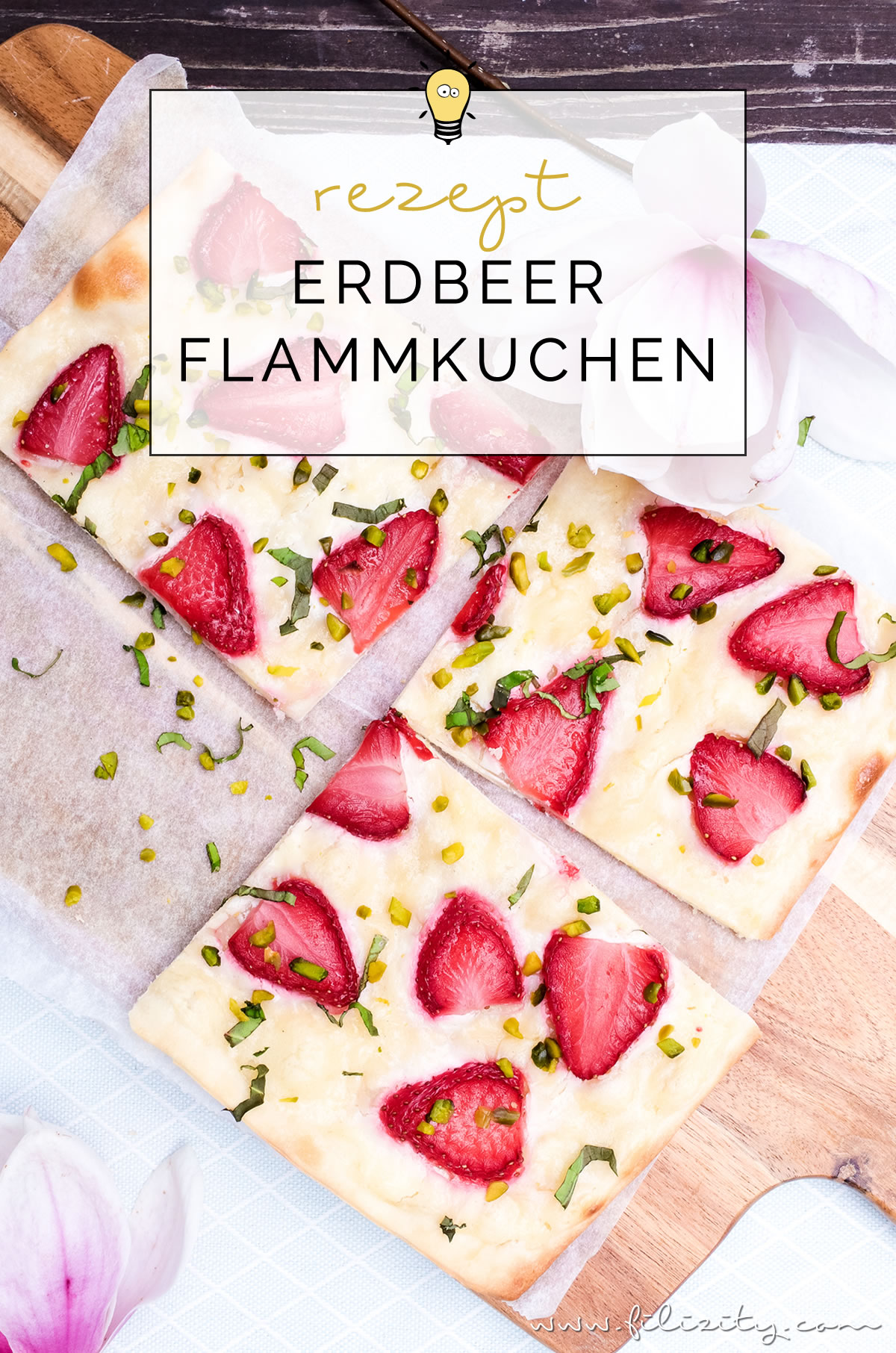 Rezept für Erdbeer-Flammkuchen | Eine süße, sommerliche Variante des Klassikers "Elsasser Flammkuchen" | Filizity.com | Food-Blog aus dem Rheinland #flammkuchen #erdbeeren #sommer