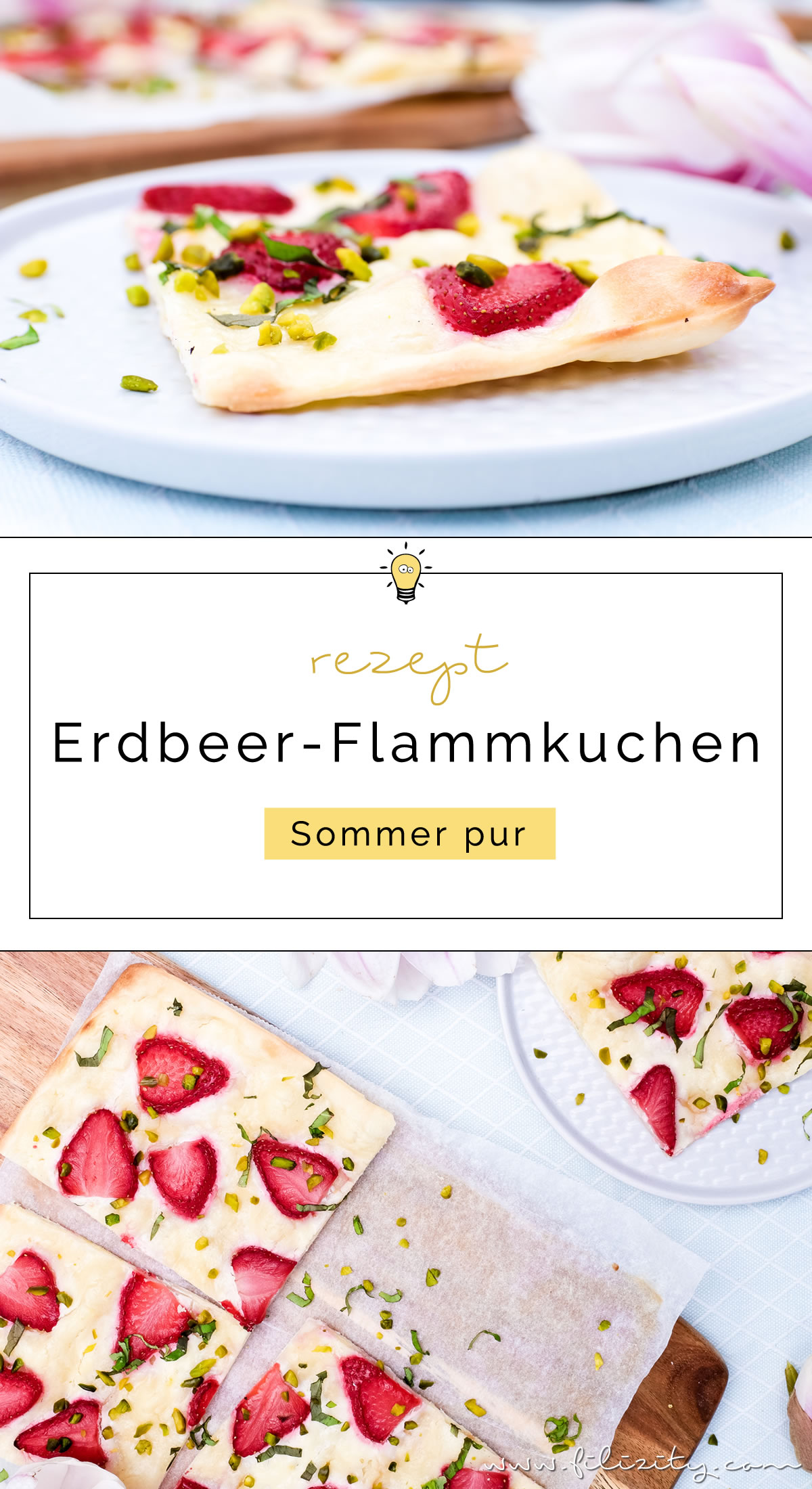 Rezept für Erdbeer-Flammkuchen | Eine süße, sommerliche Variante des Klassikers "Elsasser Flammkuchen" | Filizity.com | Food-Blog aus dem Rheinland #flammkuchen #erdbeeren #sommer