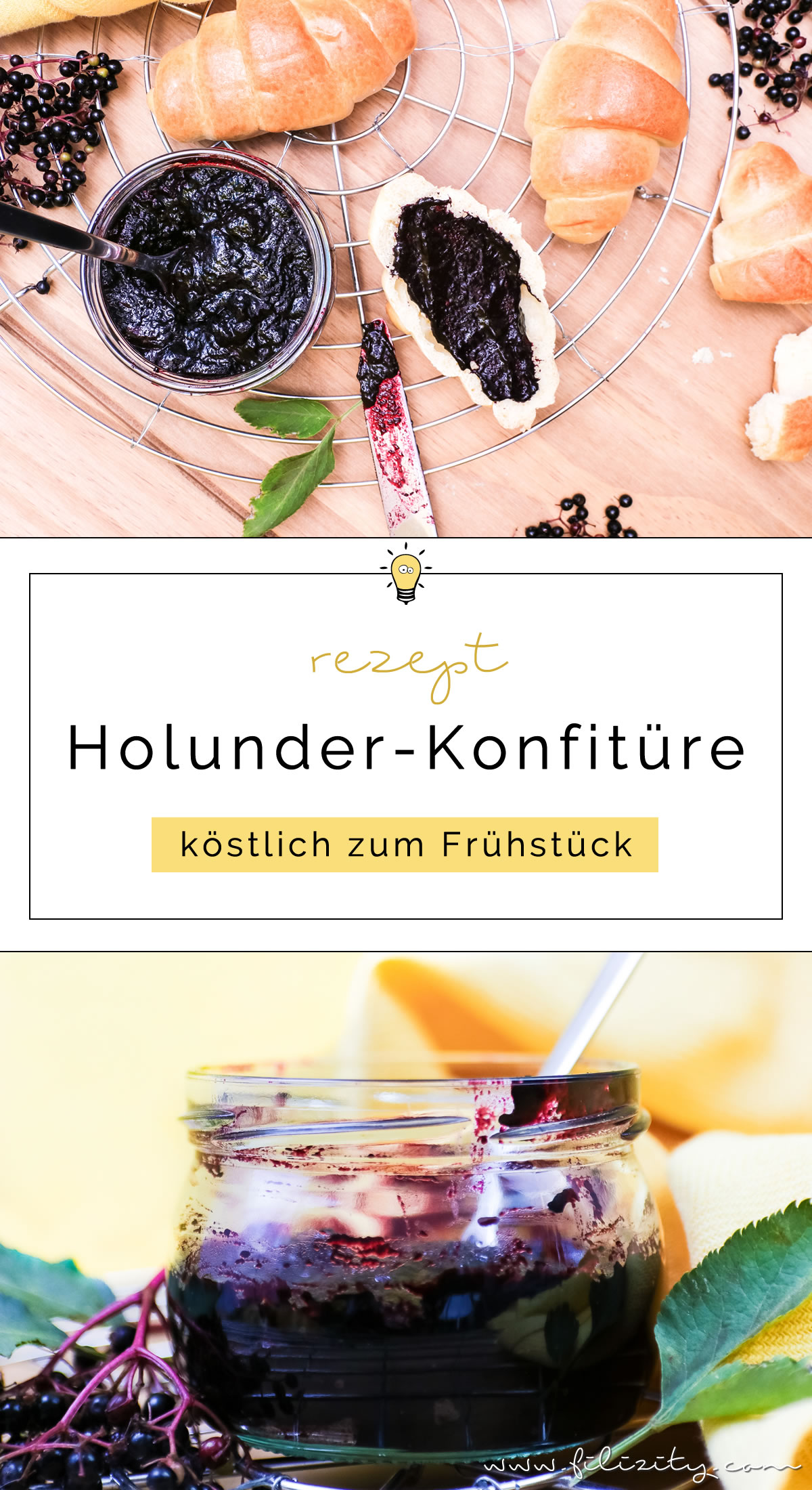 Einfaches Rezept für Holunder-Konfitüre zum Selbermachen | Leckerer Brot-Aufstrich zum Frühstück | Filizity.com | Food-Blog aus dem Rheinland #holunder #holler #herbst #sommer