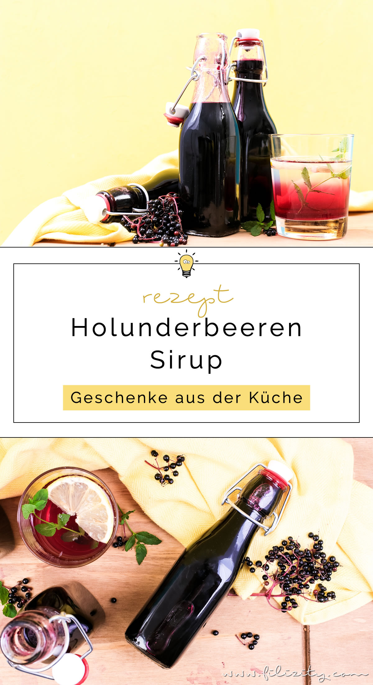 Holunderbeeren-Sirup / Fliederbeerensirup einkochen für Getränke & mehr - Mit diesem Rezept geht es ganz einfach! | Perfekt als Geschenk oder als Vorrat für den Winter! | Filizity.com | Food-Blog aus dem Rheinland #holunder #einkochen
