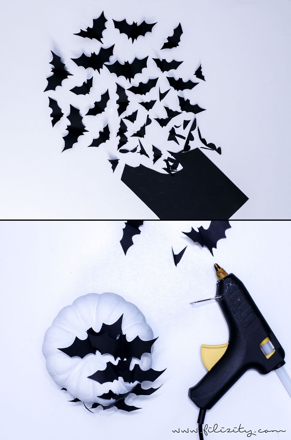 DIY Halloween-Deko selber machen: Kürbisse mit Fledermäusen | Filizity.com | DIY-Blog aus dem Rheinland #halloween #booh #kürbis #styleyourkürbis