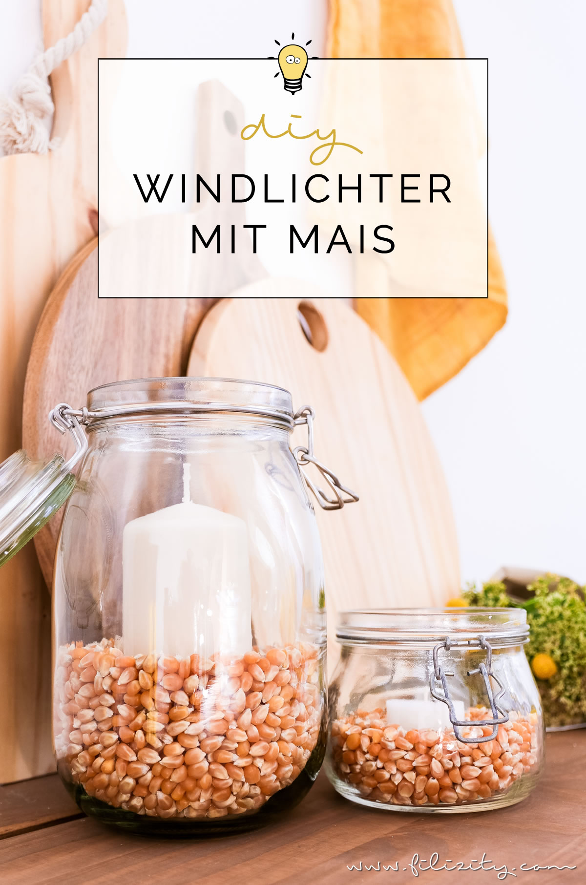 DIY Windlichter mit Maiskörnern - So kannst du natürliche Herbstdeko selber machen | Basteln mit Kindern | Filizity.com | DIY-Blog aus dem Rheinland #herbst #deko #natur