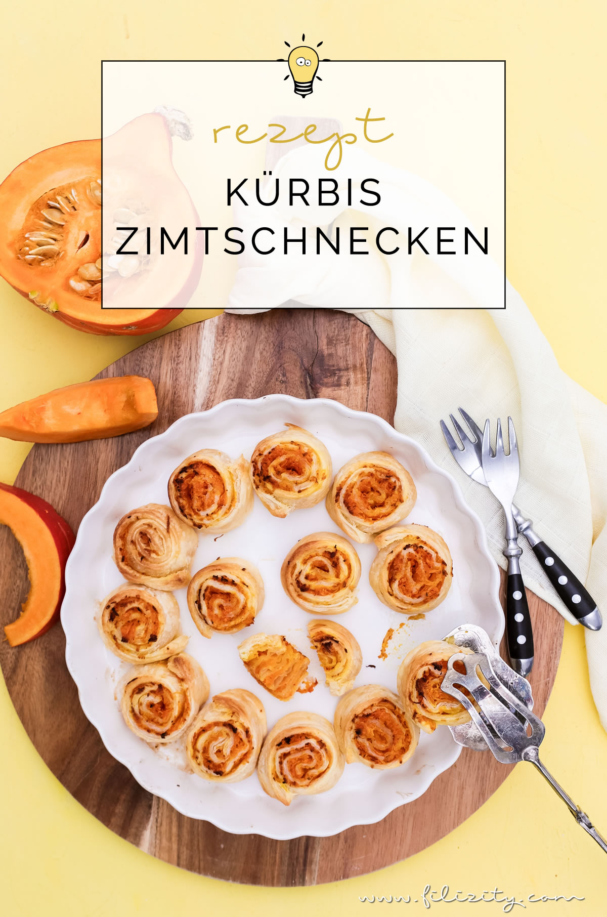 Rezept für Schnelle Kürbis-Zimtschnecken aus Blätterteig | Der Herbst auf der Zunge! | Filizity.com | Food-Blog aus dem Rheinland #kürbis #rezept #herbst #zimtschnecken