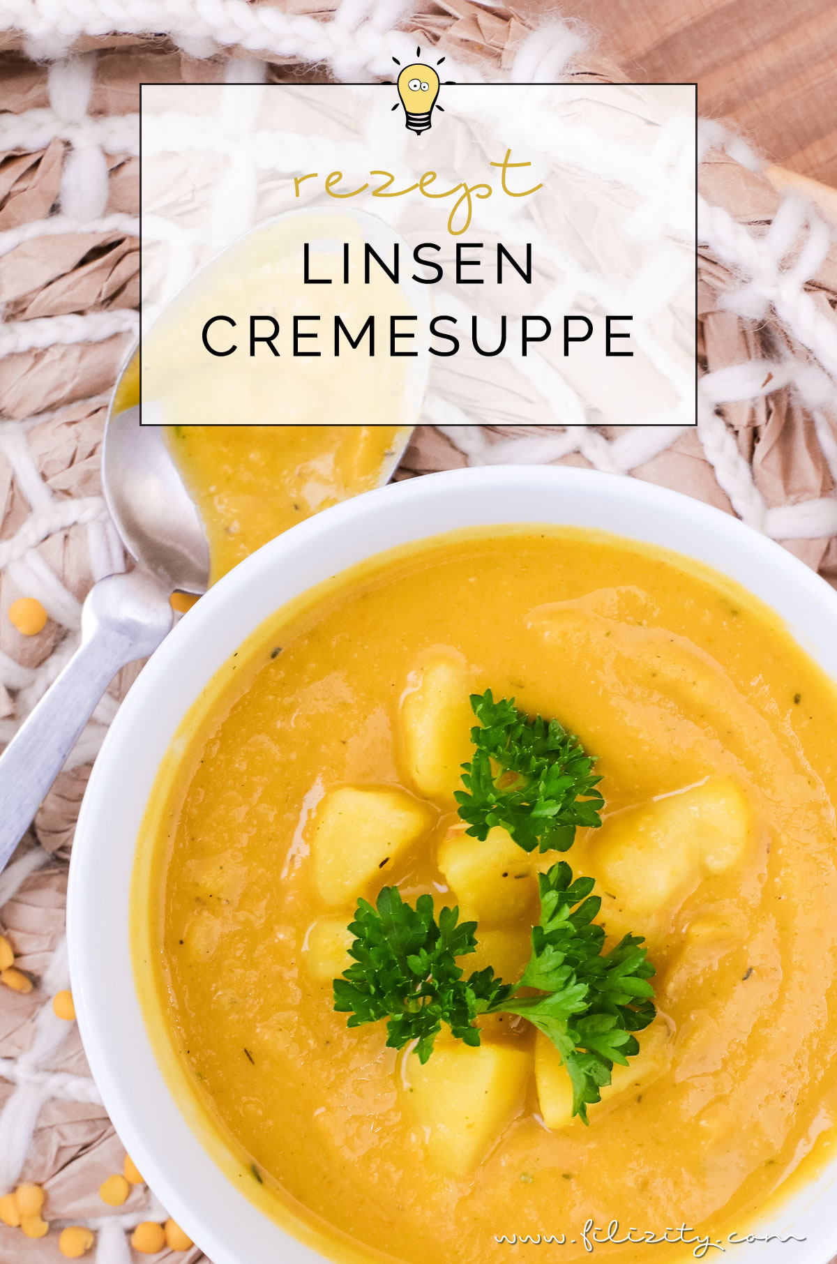 Rezept für schnelle Linsensuppe mit Kartoffeln, Karotten & Kurkuma - Echtes Herbst-Soulfood (vegan) | Filizity.com | Food-Blog aus dem Rheinland #herbst #soulfood #suppe #vegan