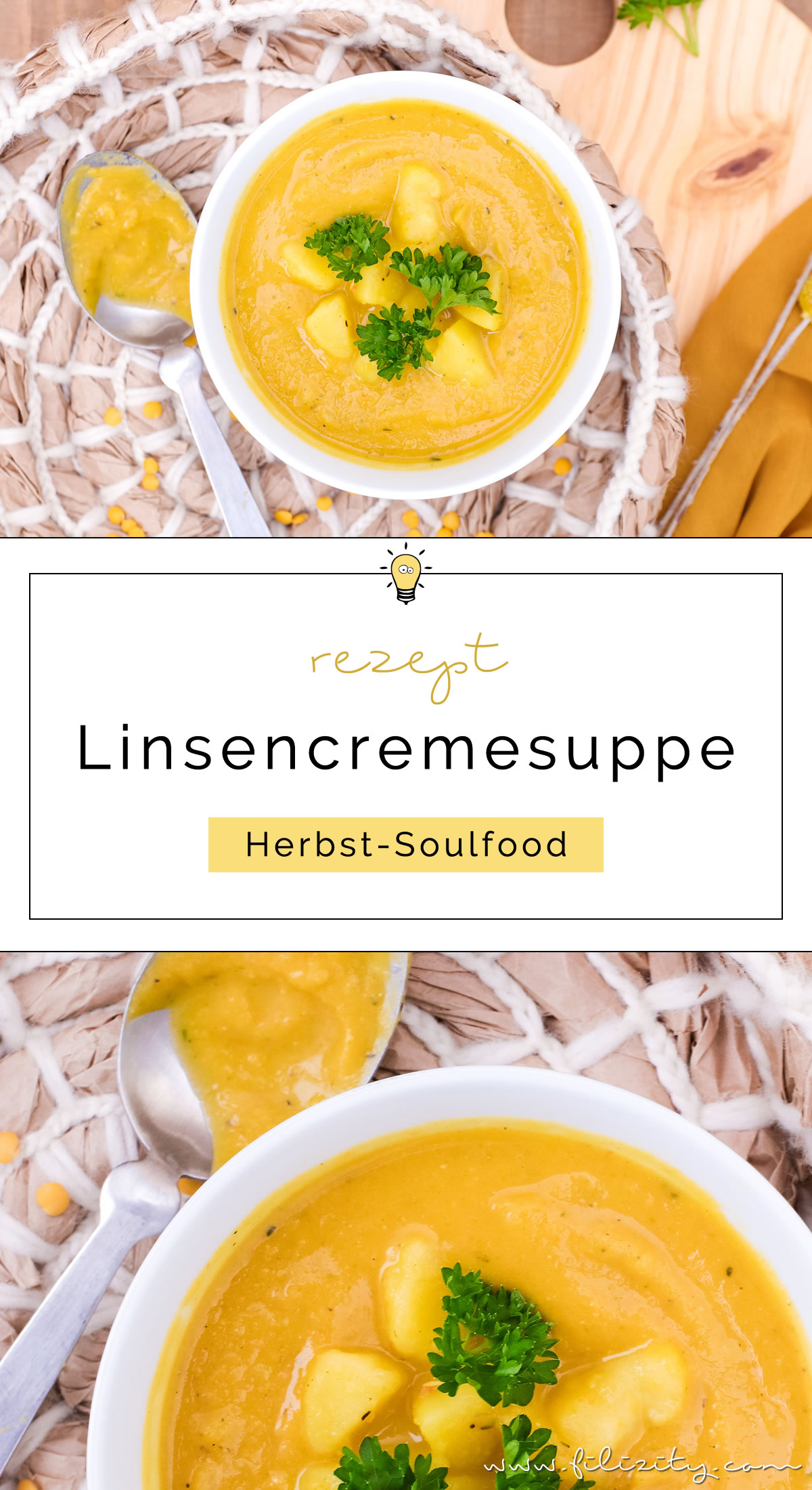 Rezept für schnelle Linsensuppe mit Kartoffeln, Karotten & Kurkuma - Echtes Herbst-Soulfood (vegan) | Filizity.com | Food-Blog aus dem Rheinland #herbst #soulfood #suppe #vegan