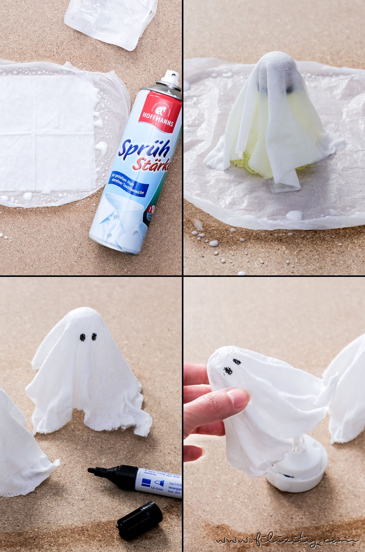 DIY Halloweendeko selber machen: Geister-Lampen und Geister-Anhänger ganz einfach ohne Sauerei basteln | Filizity.com | Food-Blog aus dem Rheinland #halloween #booh #geister