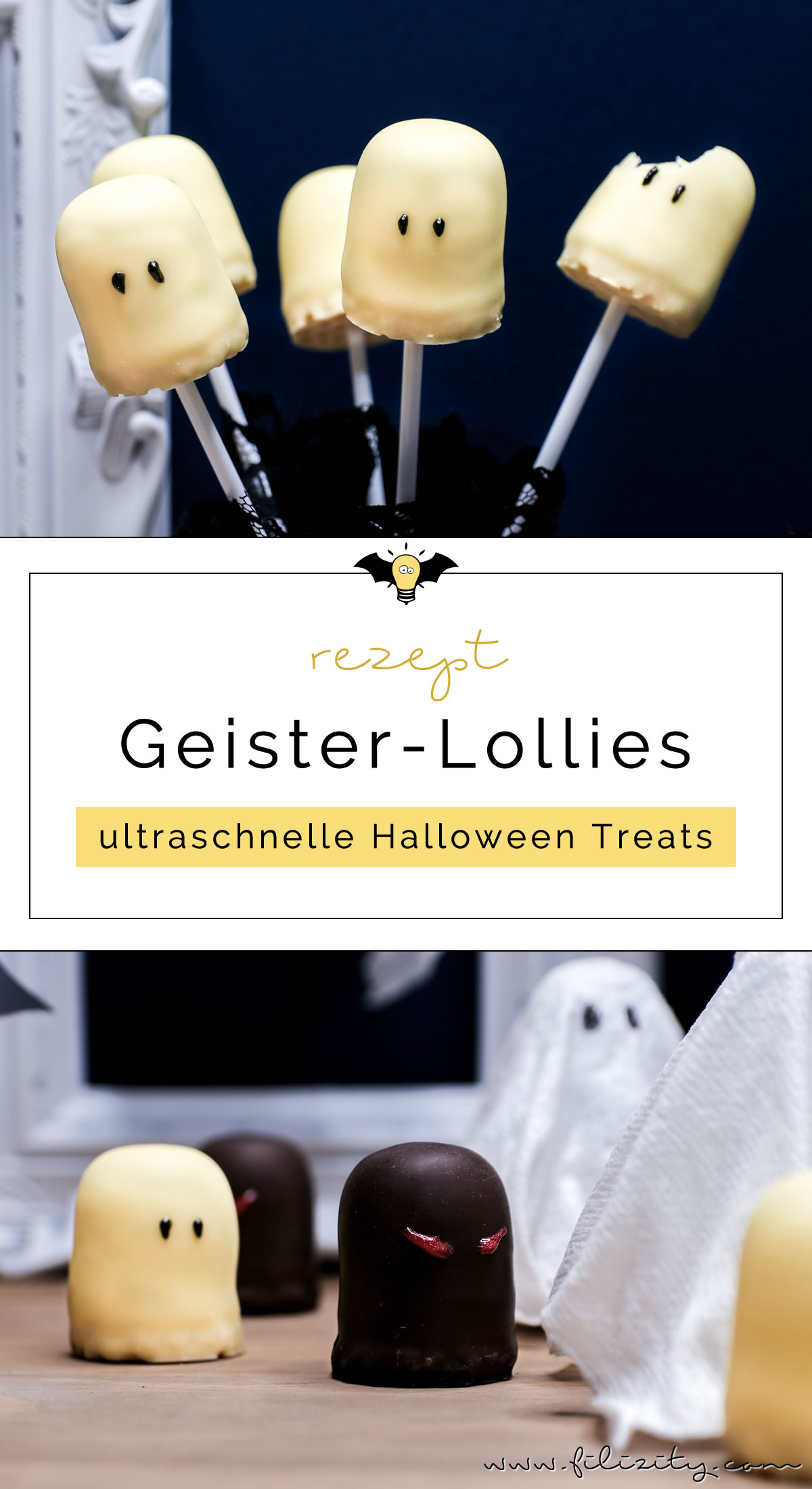 Schnelles & einfaches Halloween-Rezept: Geister-Lollies und Schattenmonster aus Schaumküssen selber machen | Filizity.com | Food-Blog aus dem Rheinland #halloween #rezept #geister #booh